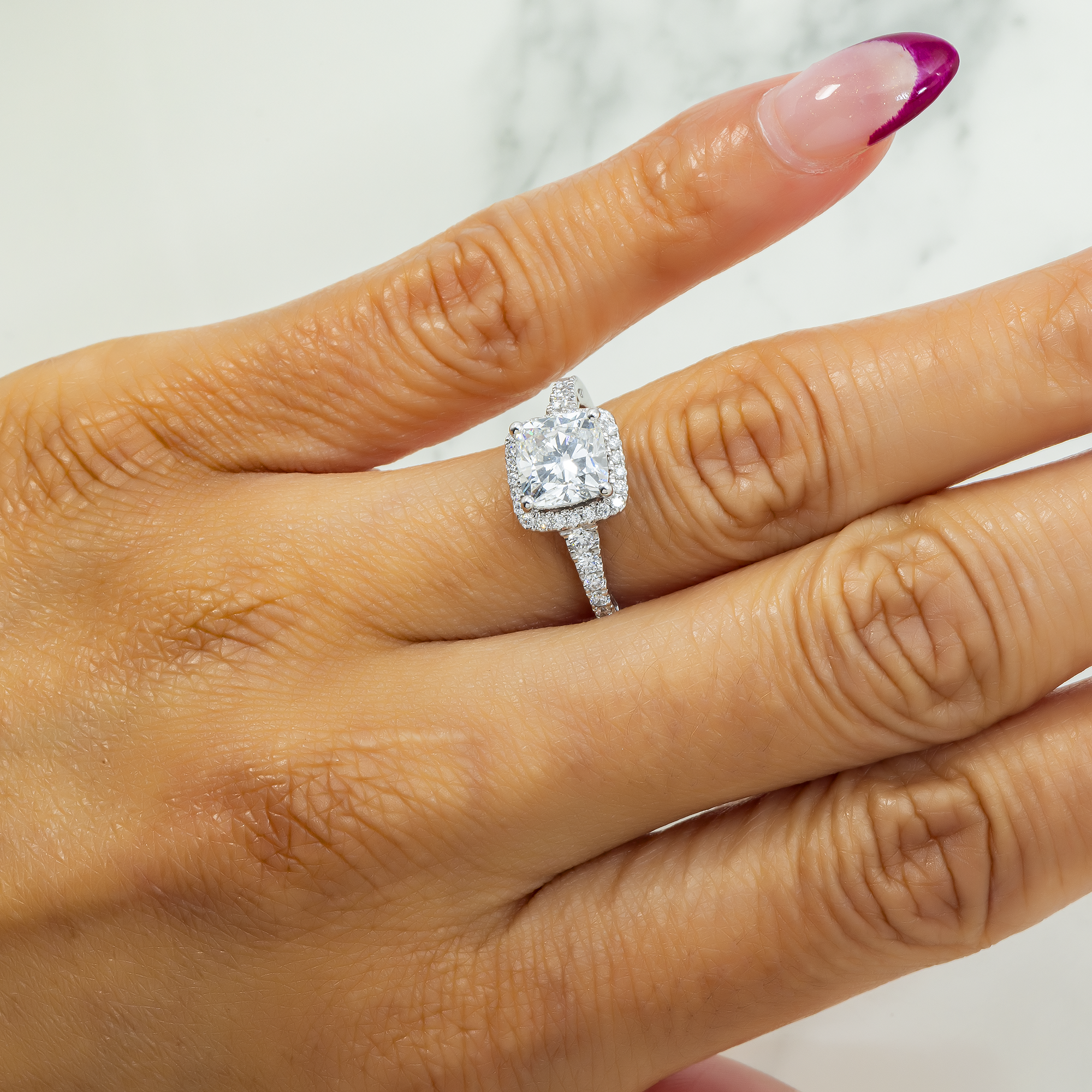 14K GOLD CUSHION CUT DIAMOND HALO ENGAGEMENT RING 2.39 CTW