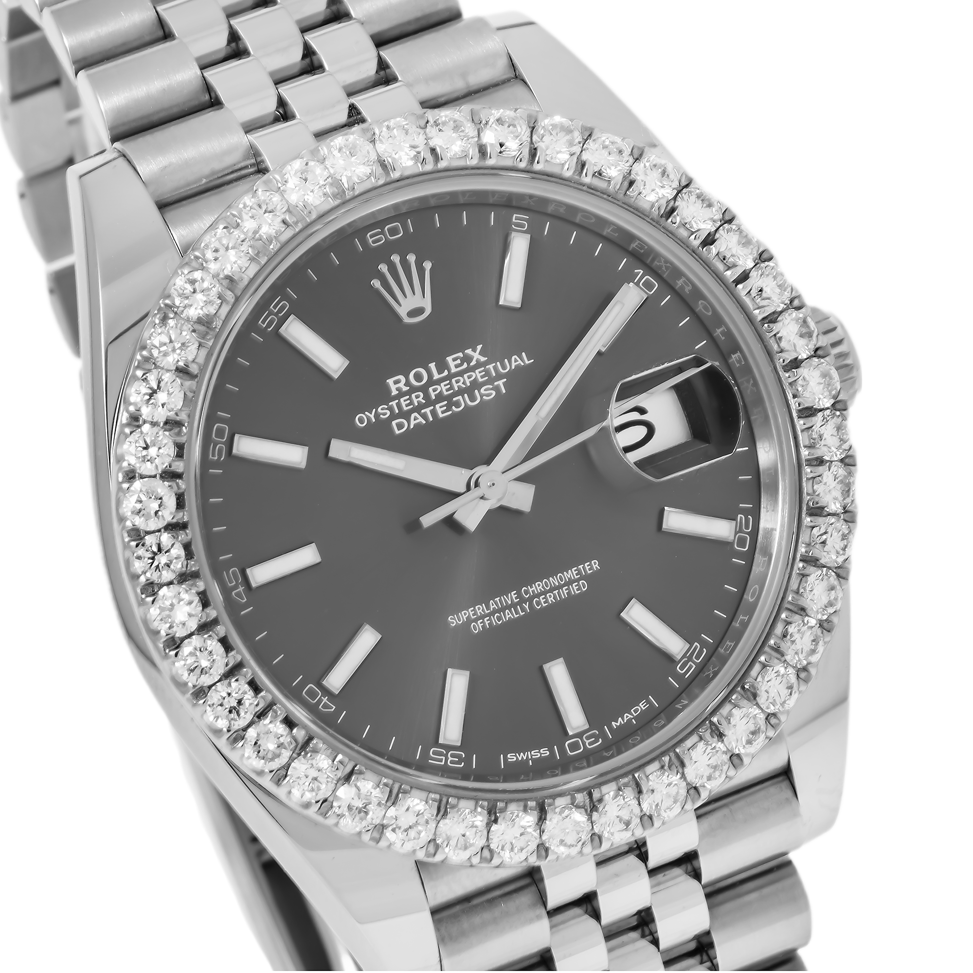 Rolex Datejust 41MM 126300 Black Dial Diamond Bezel Stainless Steel Jubilee Bracelet