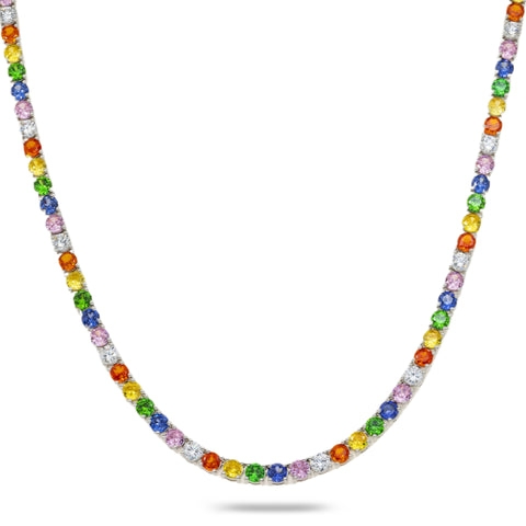 14K GOLD MULTICOLOR SAPPHIRE TENNIS CHAIN 51.04 CTW