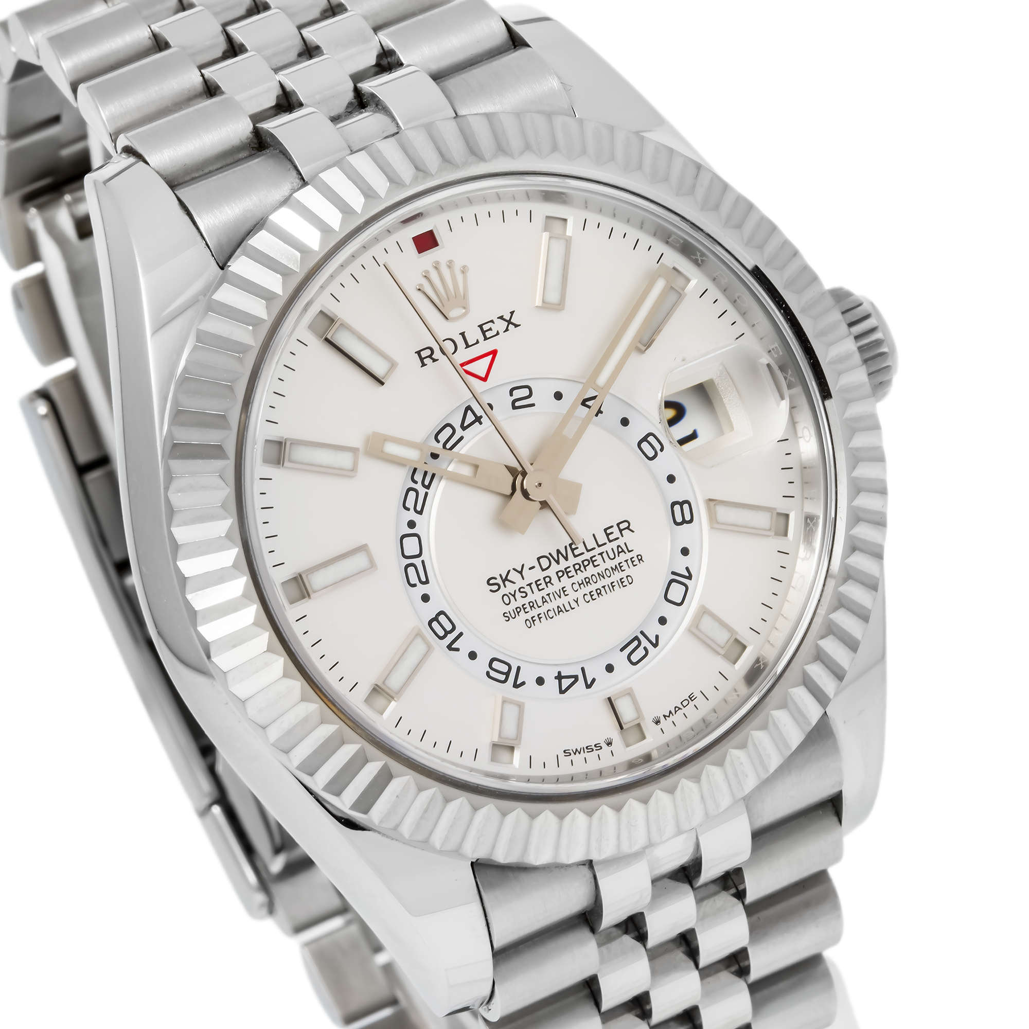 Rolex Sky-Dweller 42MM 336934 White Dial Fluted Bezel Stainless Steel Jubilee Bracelet