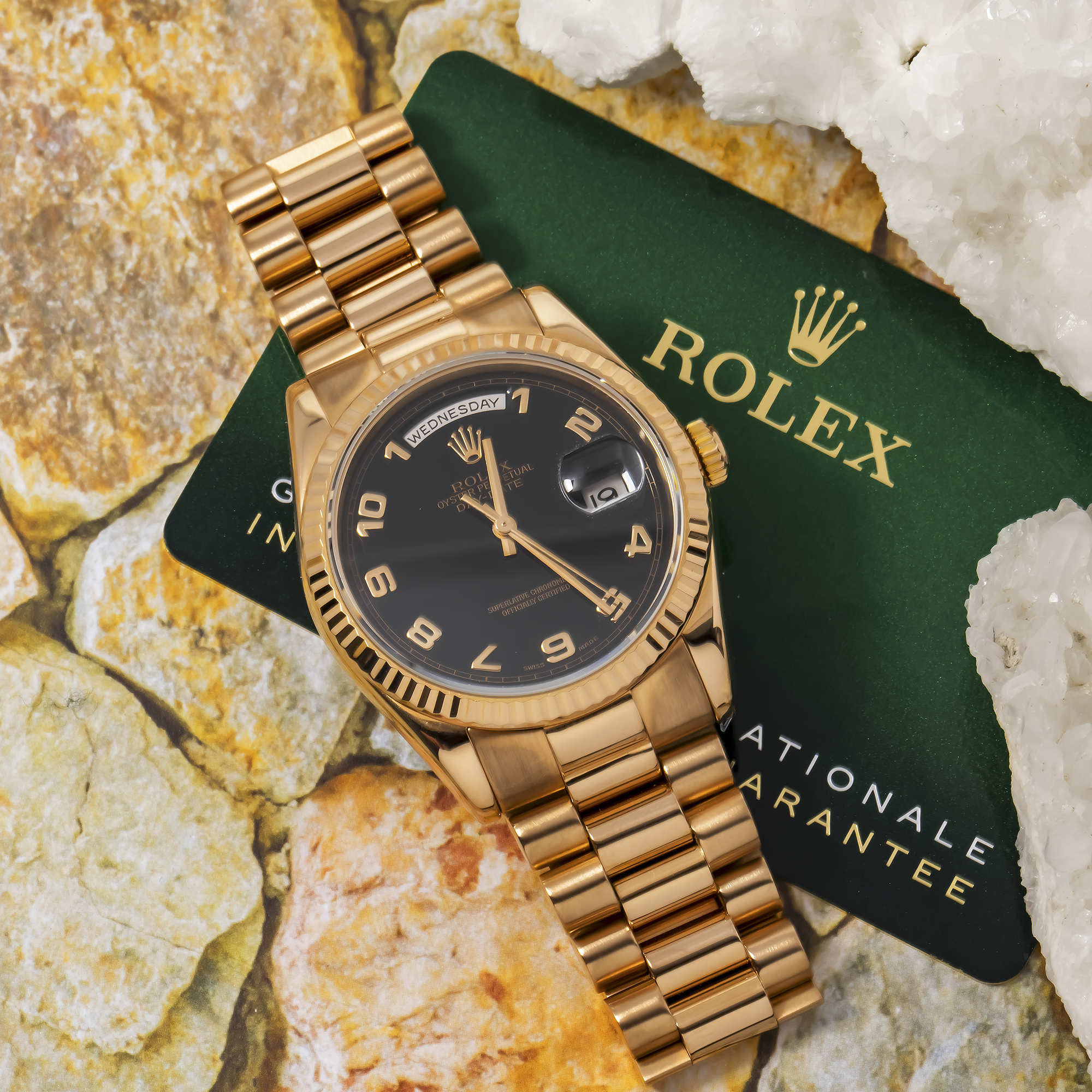 Rolex Day-Date 36MM 118235 Black Arabic Dial Rose Gold Fluted