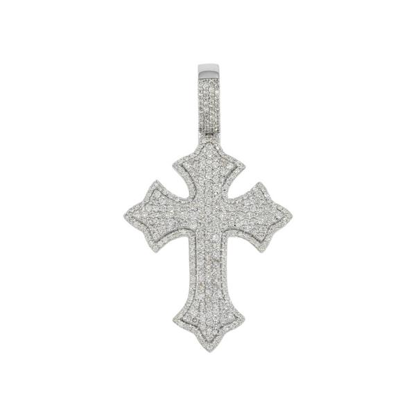 White Dimond Cross Woven into Lce Gold Design Pendnt Necklce in