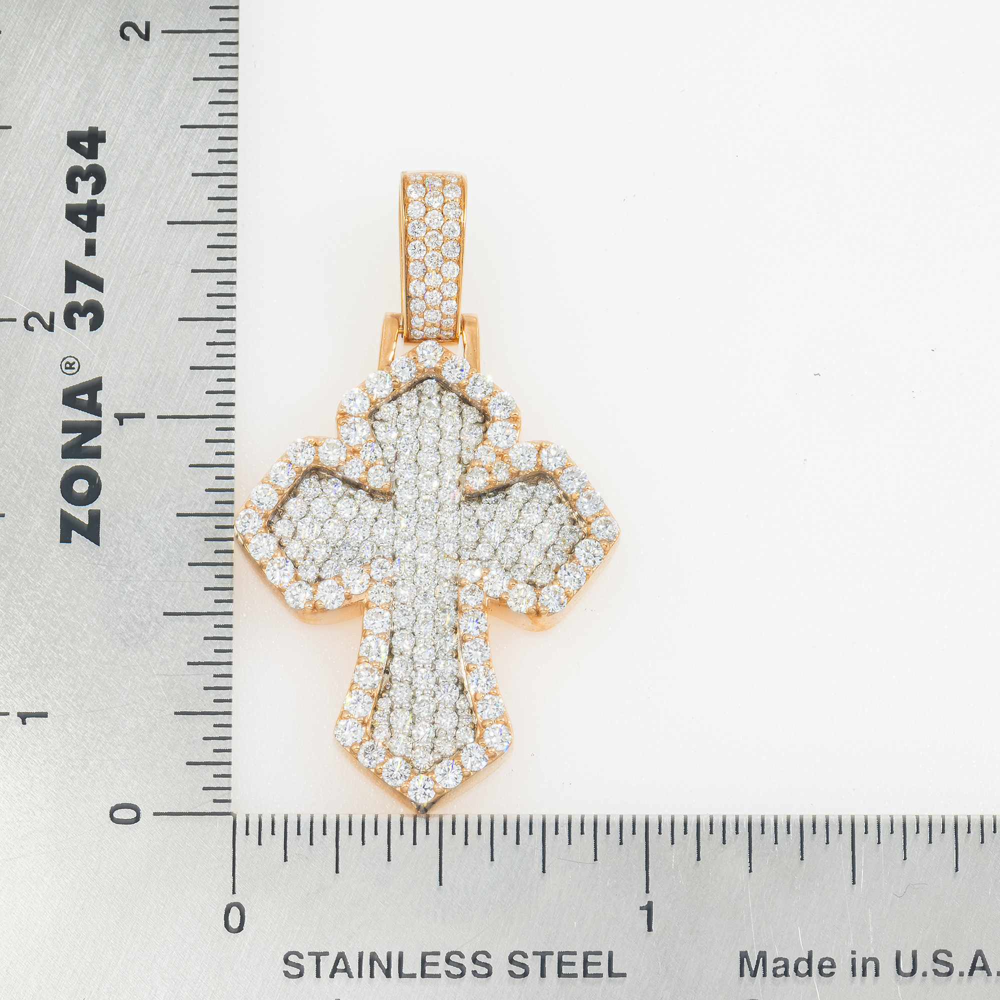 14K GOLD TWO TONE DIAMOND 3D INVERTED FLEUR DE LIS BUBBLE CROSS PENDANT 2.30 CT
