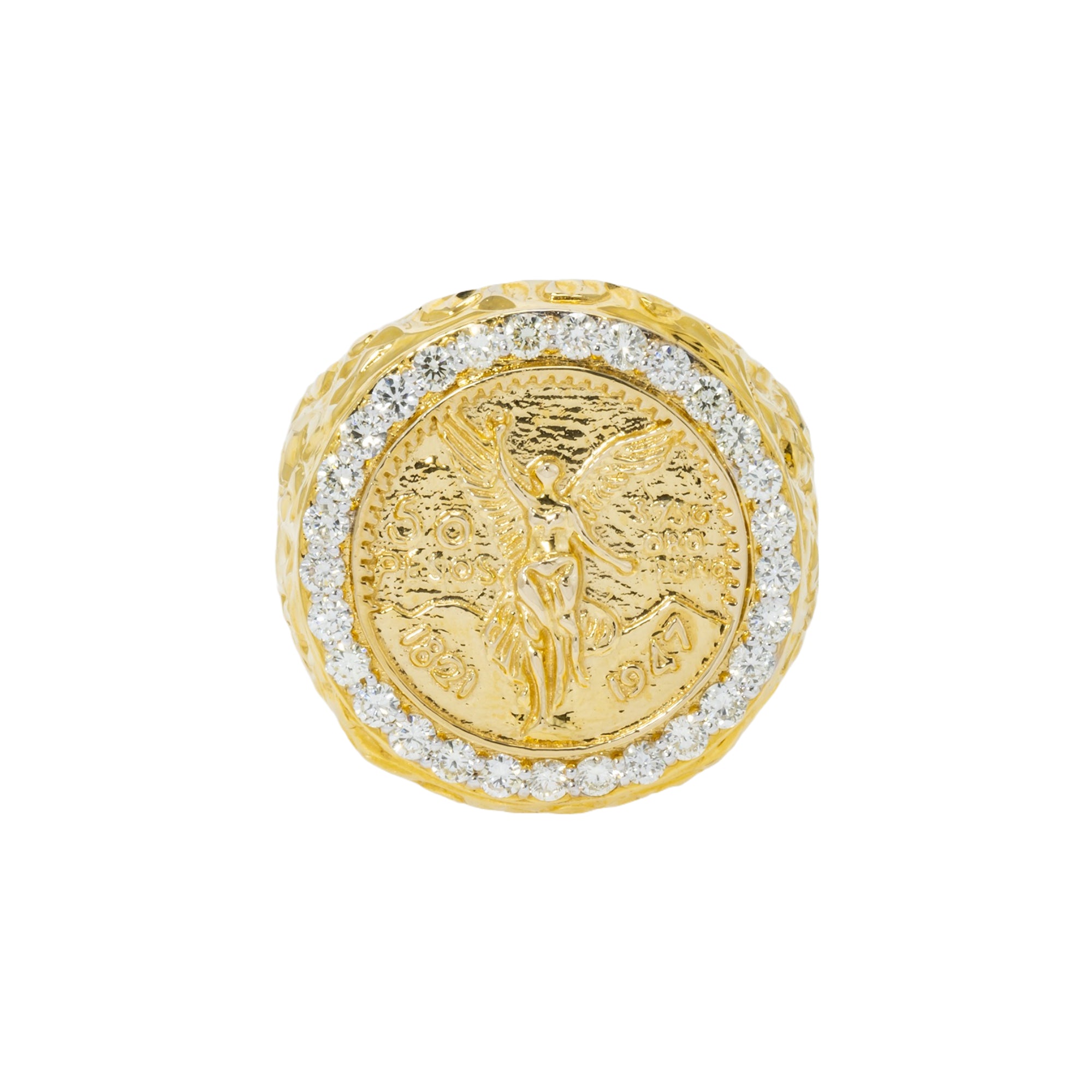 14K GOLD DIAMOND TEXTURED CENTERNARIO RING 1.05 CT