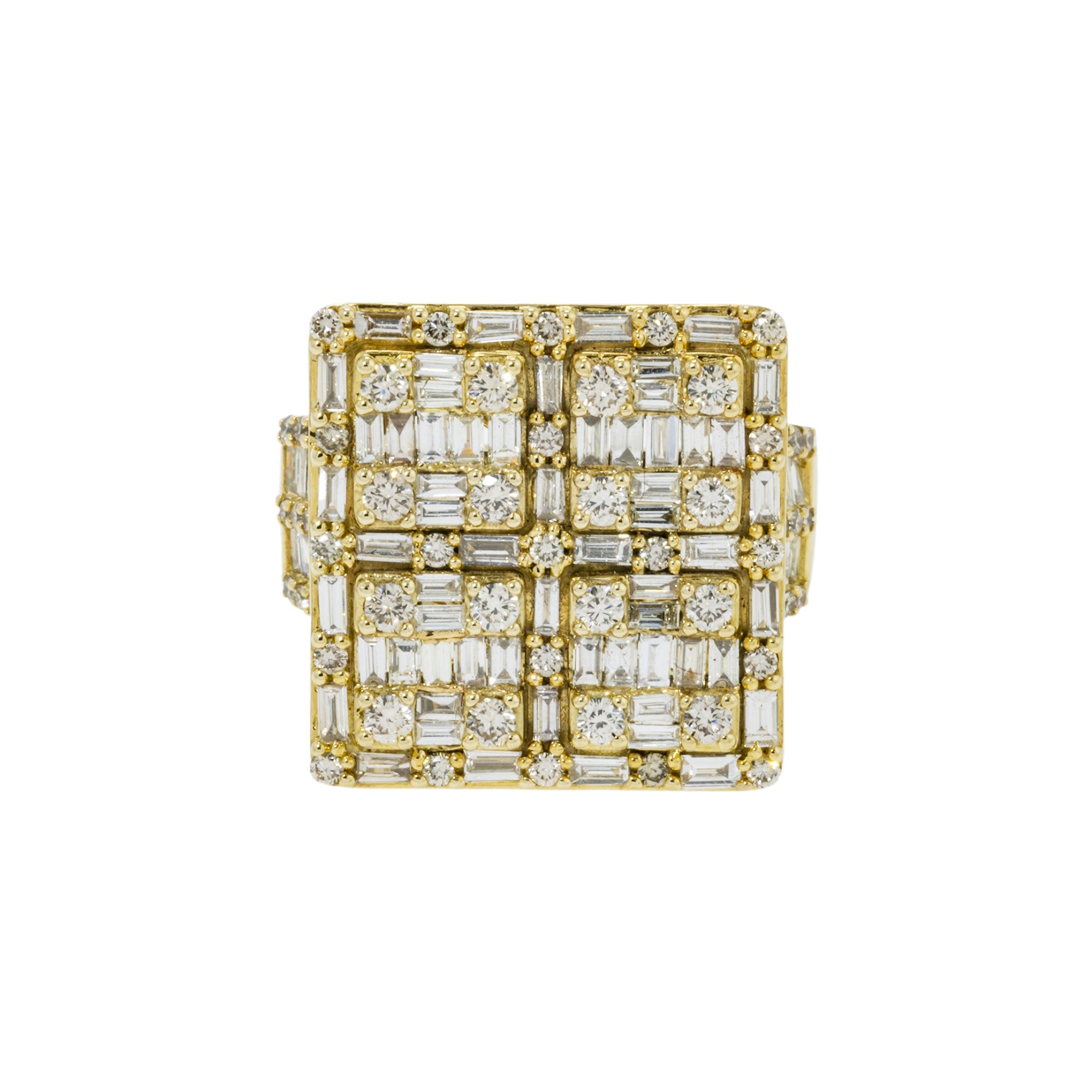 14K GOLD BAGUETTE DIAMOND SQUARE CLUSTER RING 3.25 CT