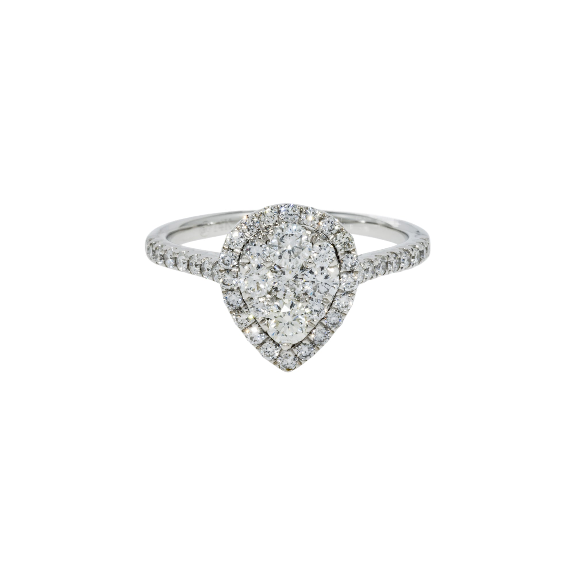 14K GOLD PEAR DIAMOND CLUSTER WITH HALO ENGAGEMENT RING 0.90 CTW