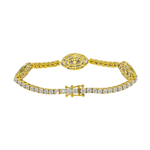 10K GOLD ROUND AND BAGUETTE DIAMOND ILLUSION SETTING EVIL EYE TENNIS BRACELET 1.65 CTW