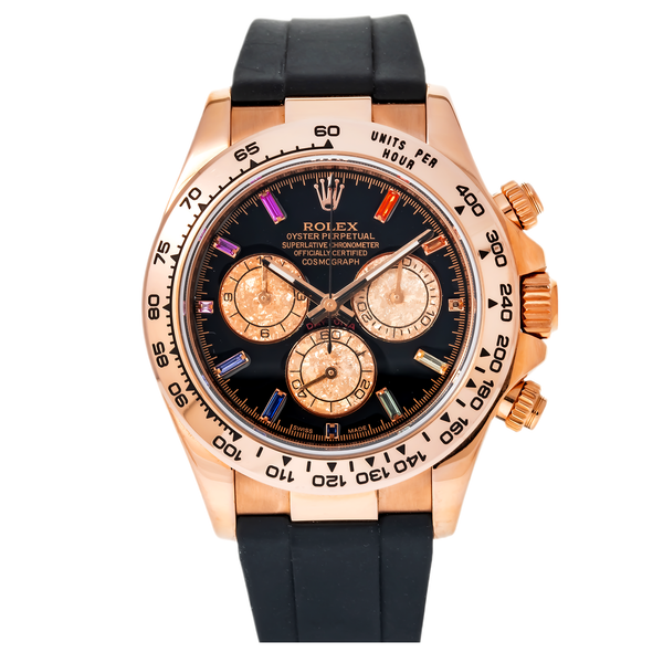 ROLEX DAYTONA 116515LN 40MM BLACK RAINBOW DIAMOND DIAL WITH BLACK RUBB OMI Jewelry
