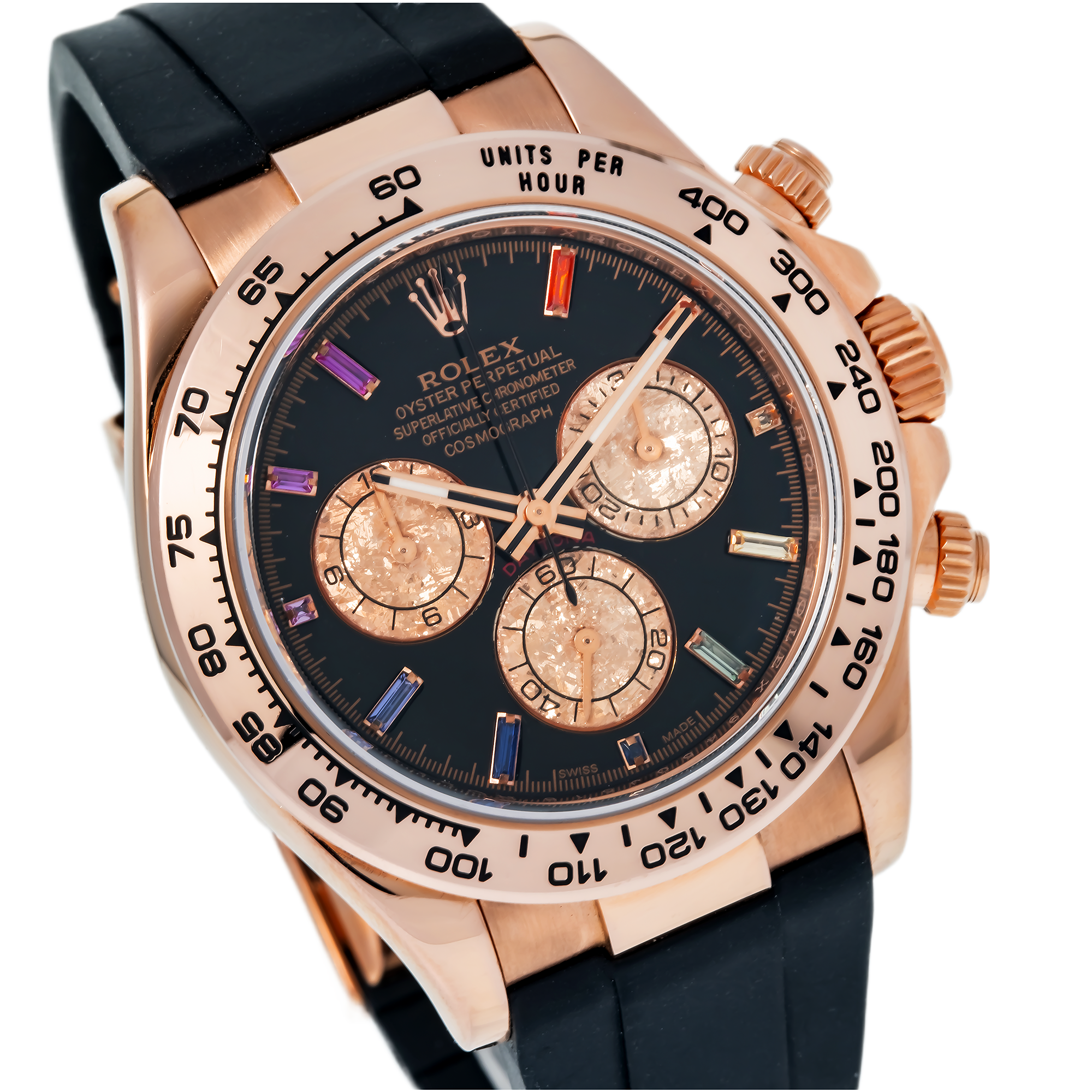 Rolex Cosmograph Daytona 40MM 116515LN Black Rainbow Hour Diamond Dial Tachymeter Bezel Black Rubber Strap
