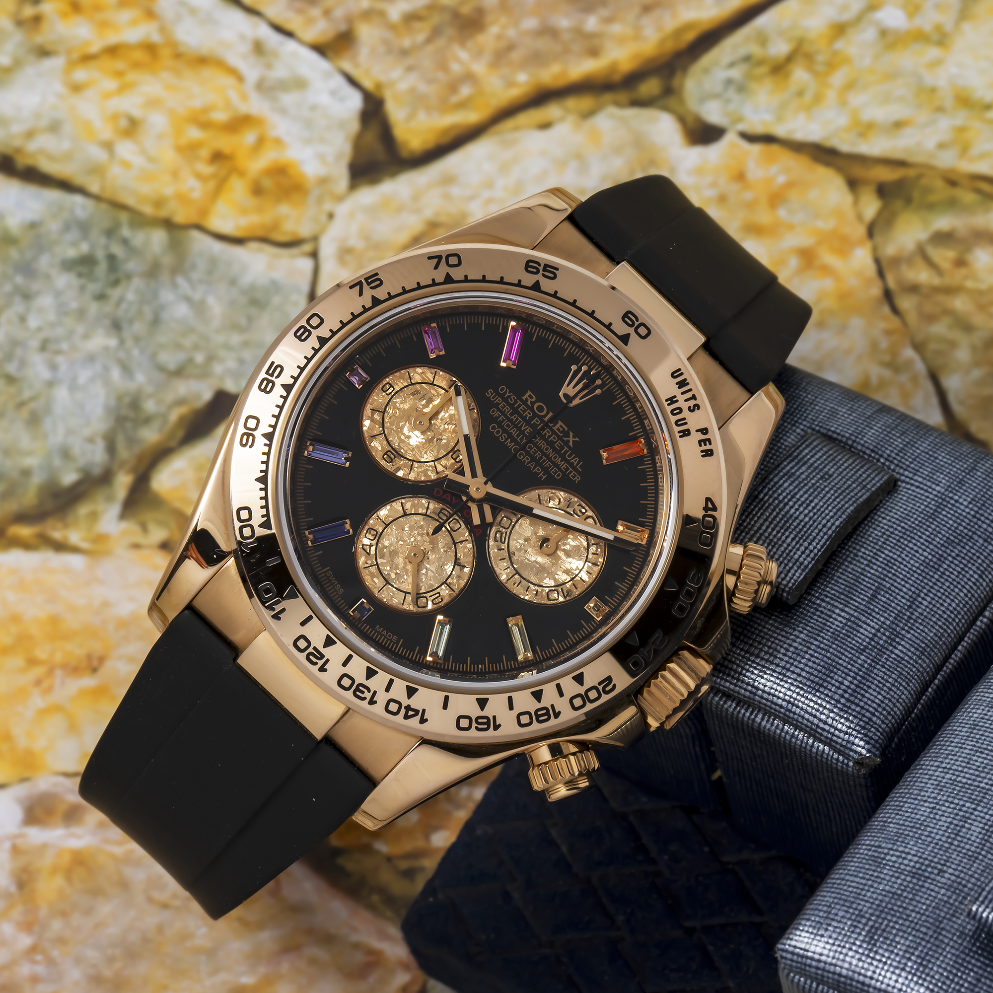 Rolex Cosmograph Daytona 40MM 116515LN Black Rainbow Hour Diamond Dial Tachymeter Bezel Black Rubber Strap