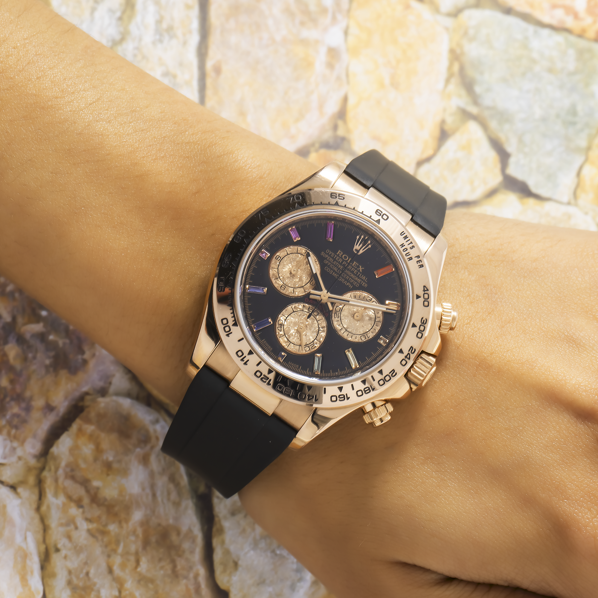 Rolex Cosmograph Daytona 40MM 116515LN Black Rainbow Hour Diamond Dial Tachymeter Bezel Black Rubber Strap