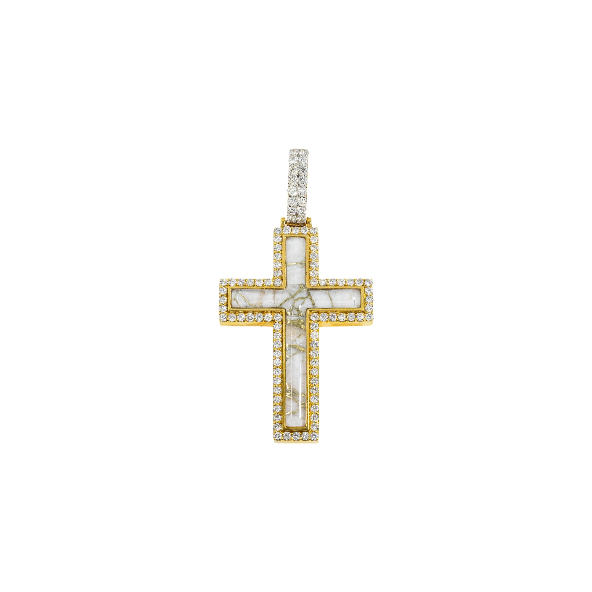 10K GOLD DIAMOND AND QUARTZ CROSS PENDANT 2.20 CT