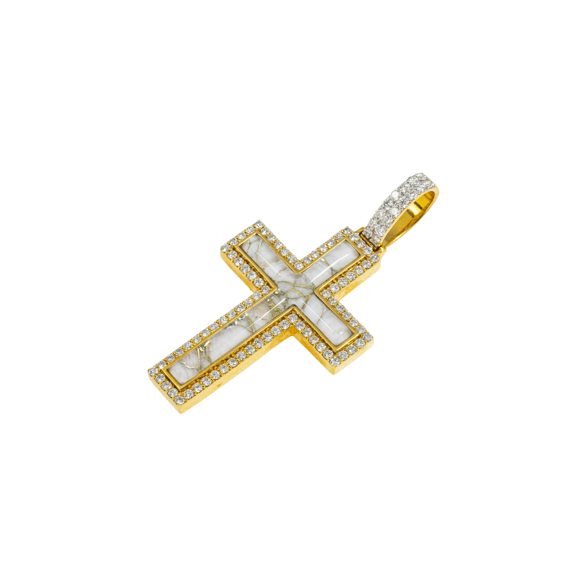 10K GOLD DIAMOND AND QUARTZ CROSS PENDANT 2.20 CT