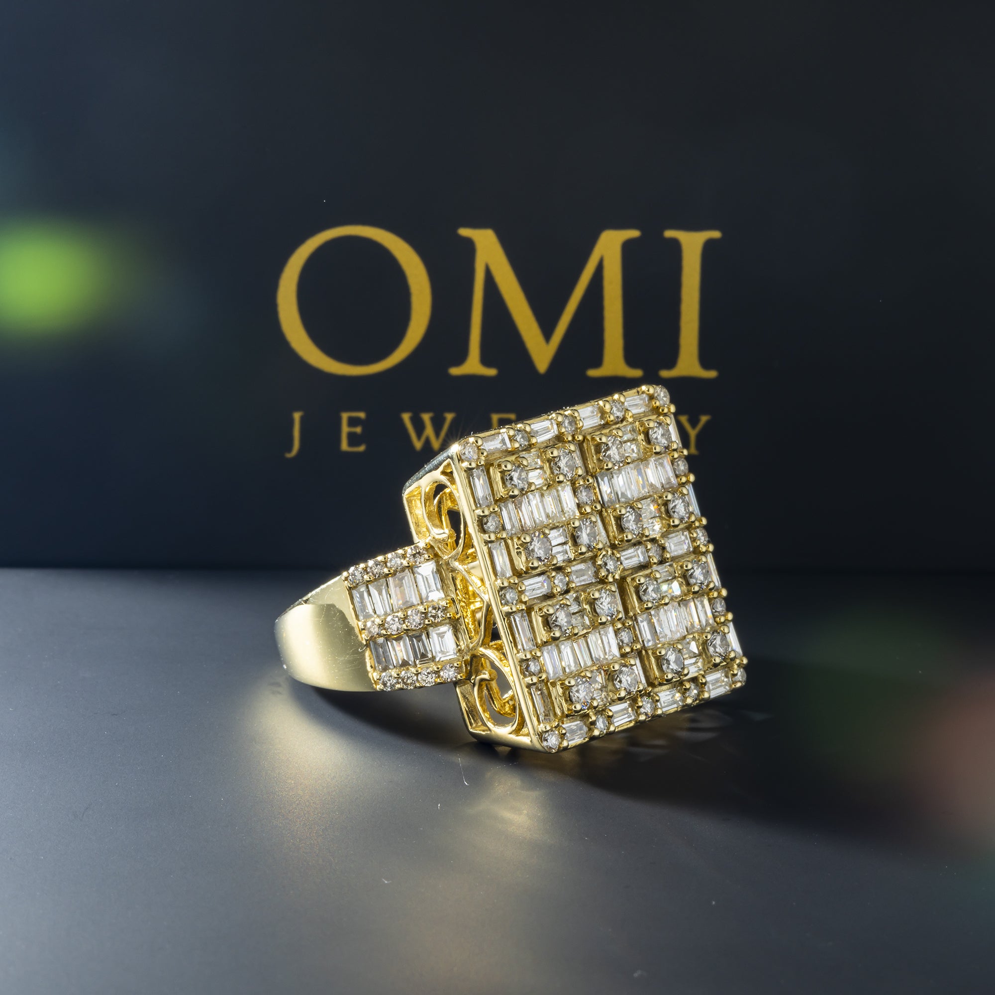 14K GOLD BAGUETTE DIAMOND SQUARE CLUSTER RING 3.25 CT