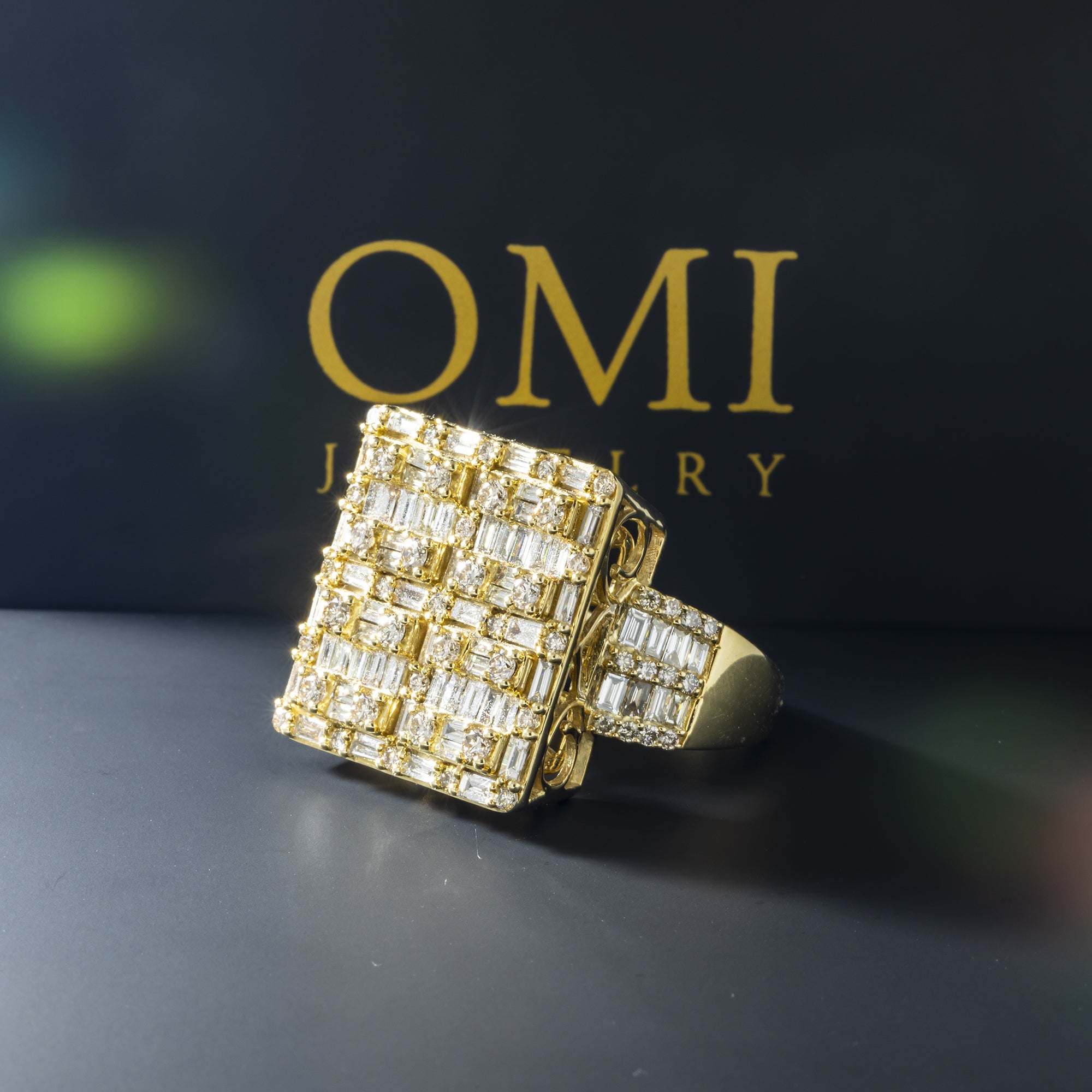14K GOLD BAGUETTE DIAMOND SQUARE CLUSTER RING 3.25 CT