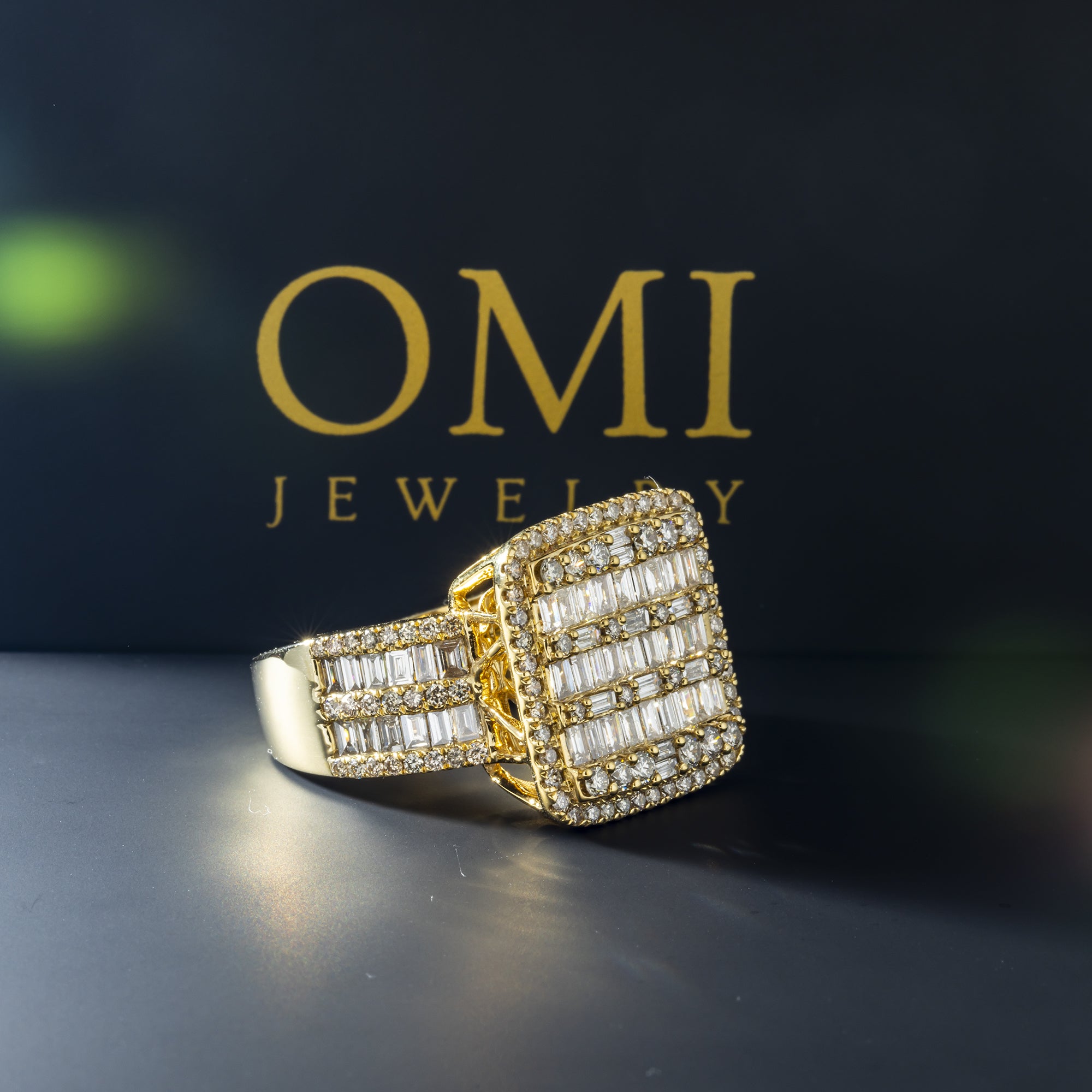 14K GOLD BAGUETTE DIAMOND SQUARE RING 3.15 CT