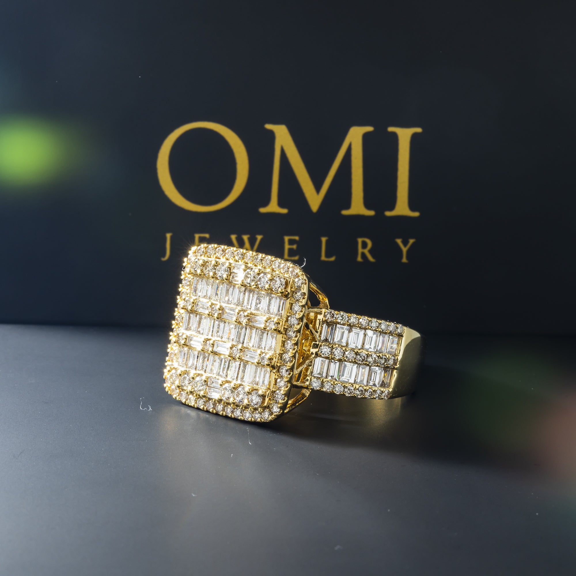 14K GOLD BAGUETTE DIAMOND SQUARE RING 3.15 CT