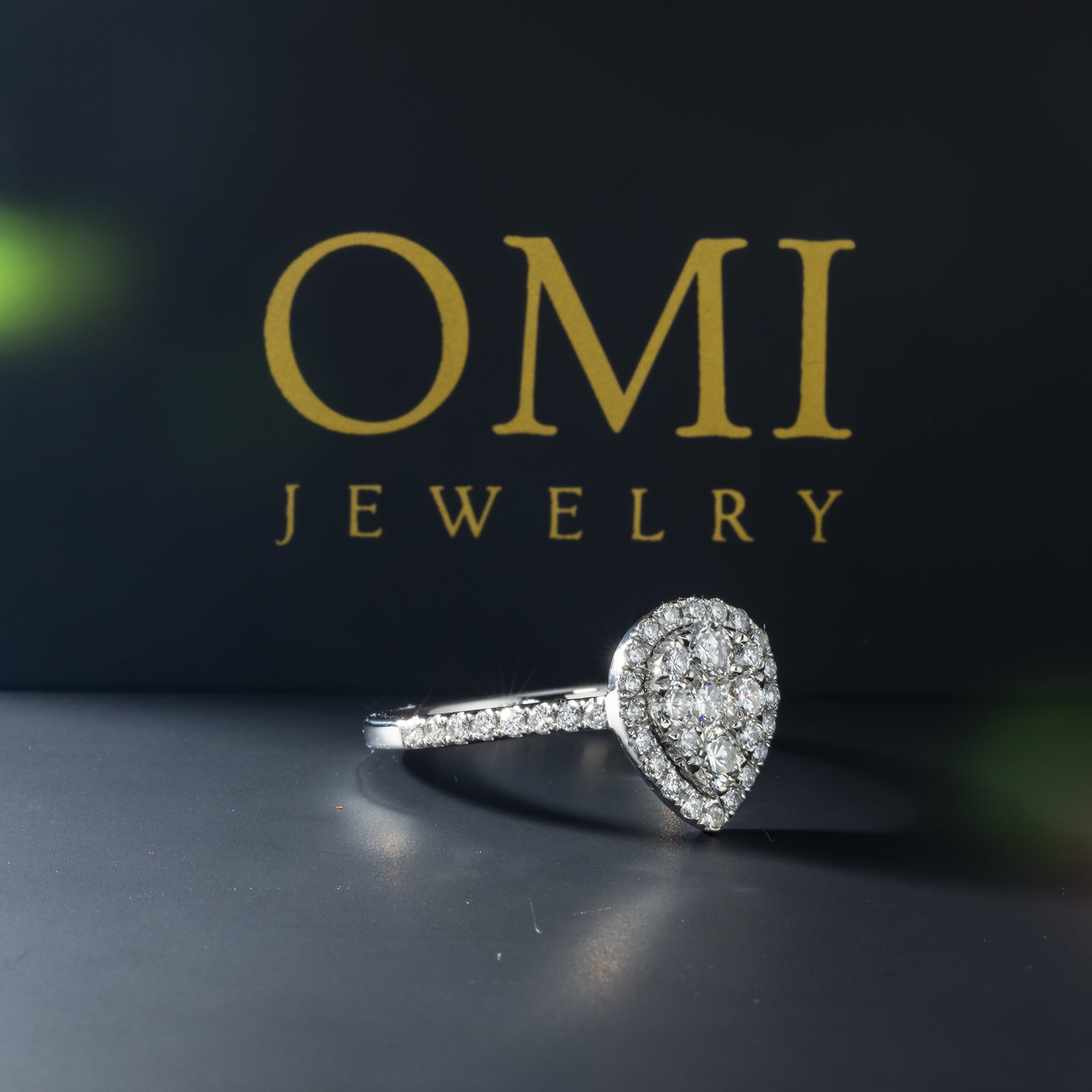 14K GOLD PEAR DIAMOND CLUSTER WITH HALO ENGAGEMENT RING 0.90 CTW