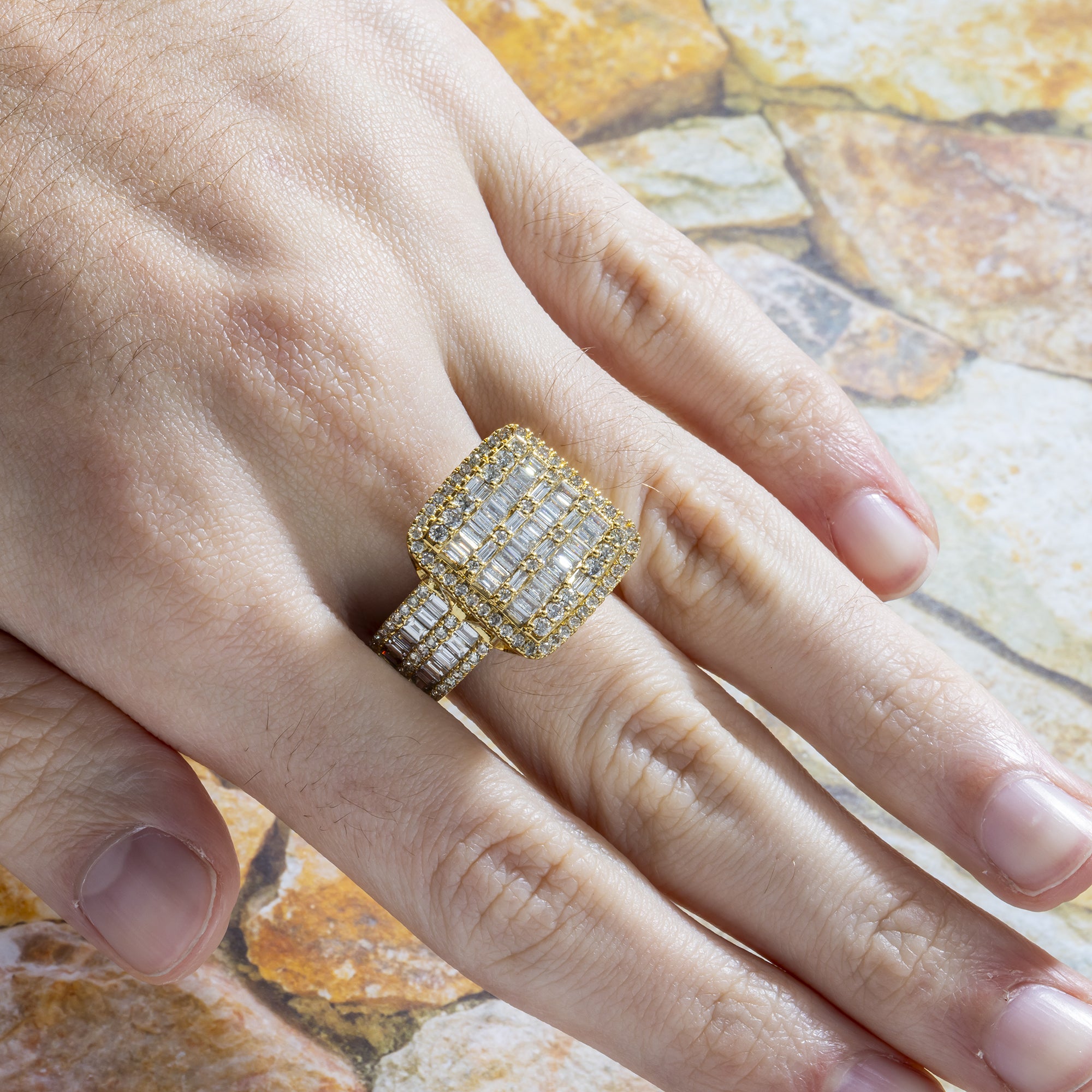 14K GOLD BAGUETTE DIAMOND SQUARE RING 3.15 CT