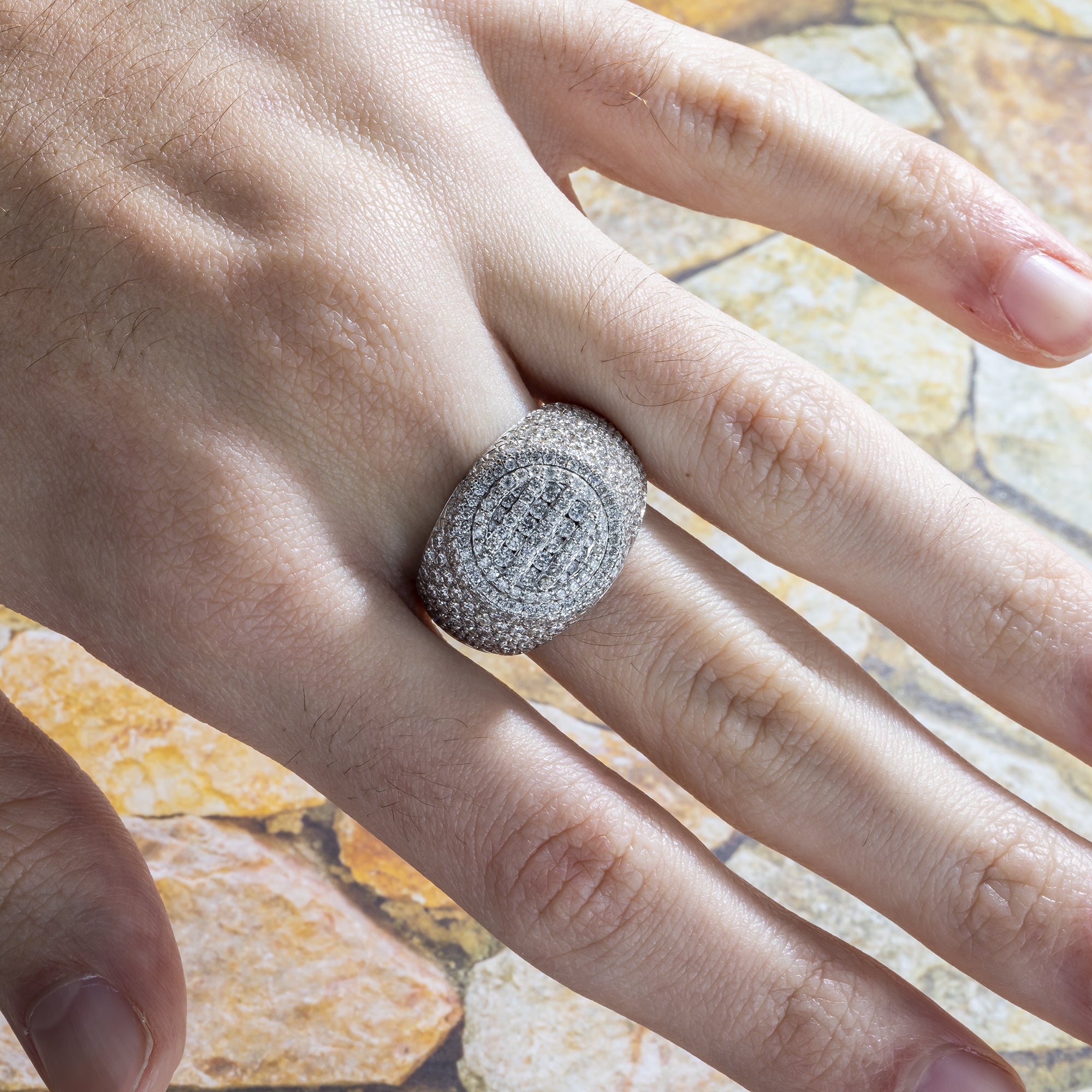 10K GOLD ROUND DIAMOND DOME RING 2.90 CT