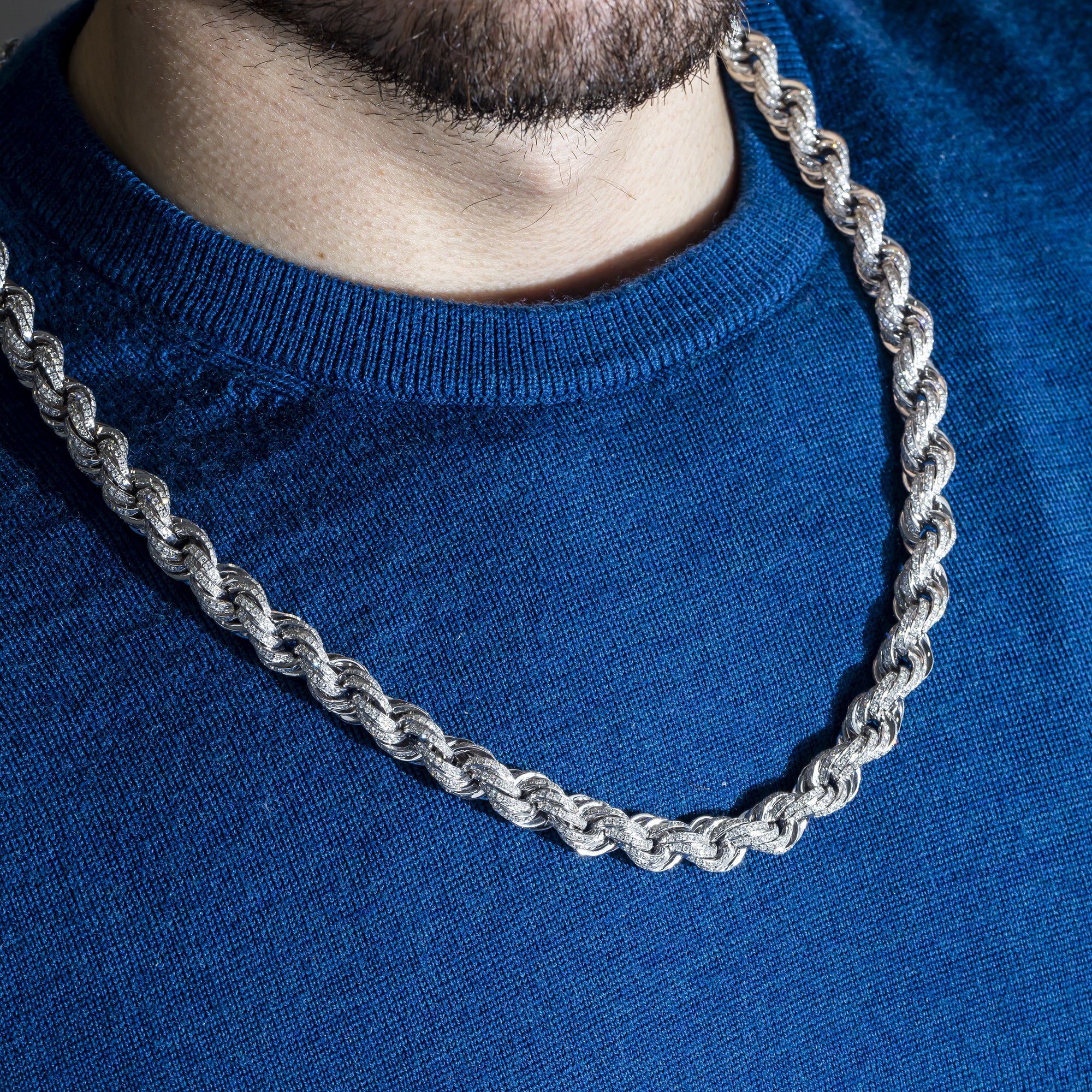 10K GOLD DIAMOND 10MM ROPE CHAIN 27.50 CTW