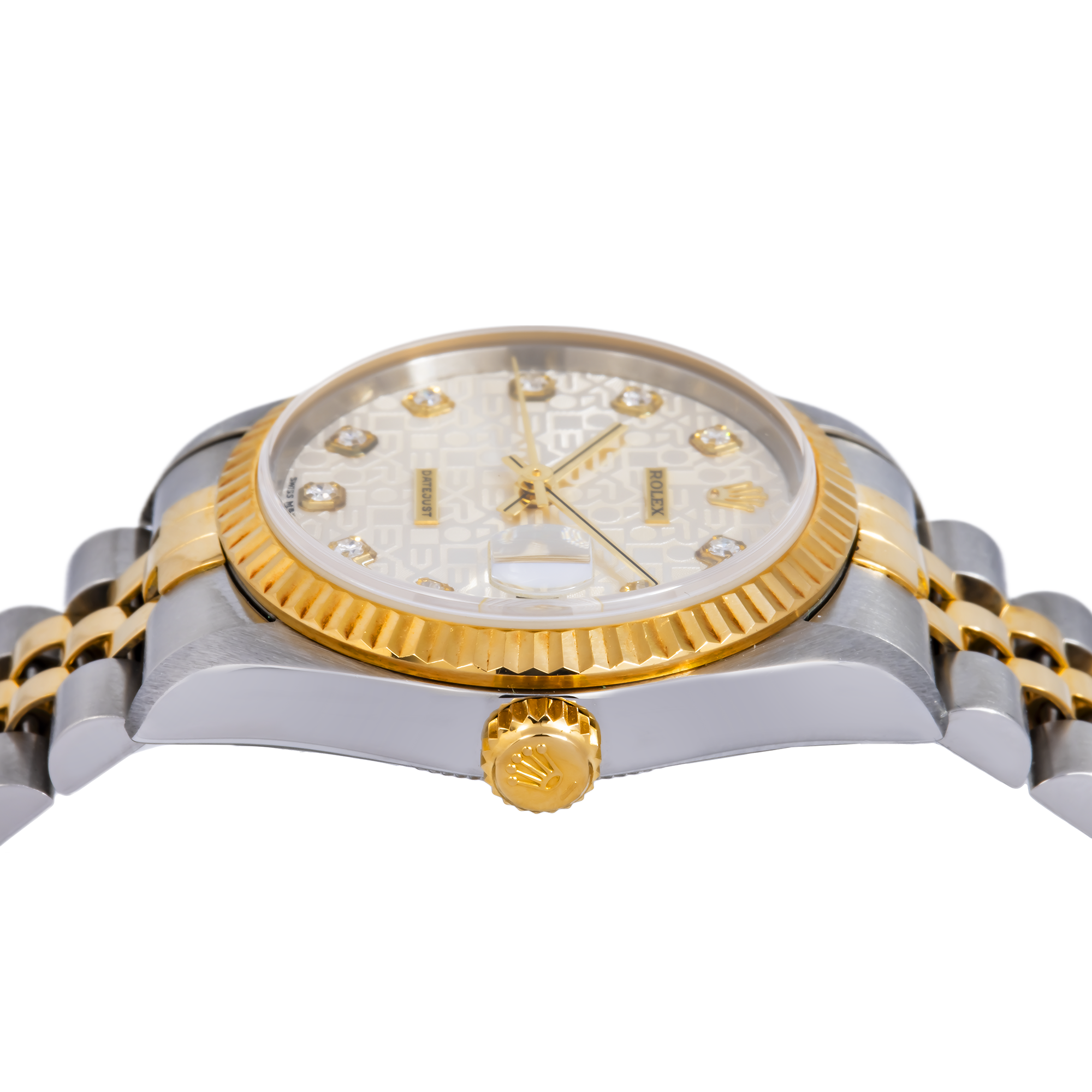 Rolex Datejust 31MM 68273 Silver Pattern Diamond Dial Fluted Bezel Two Tone Yellow Gold Jubilee Bracelet