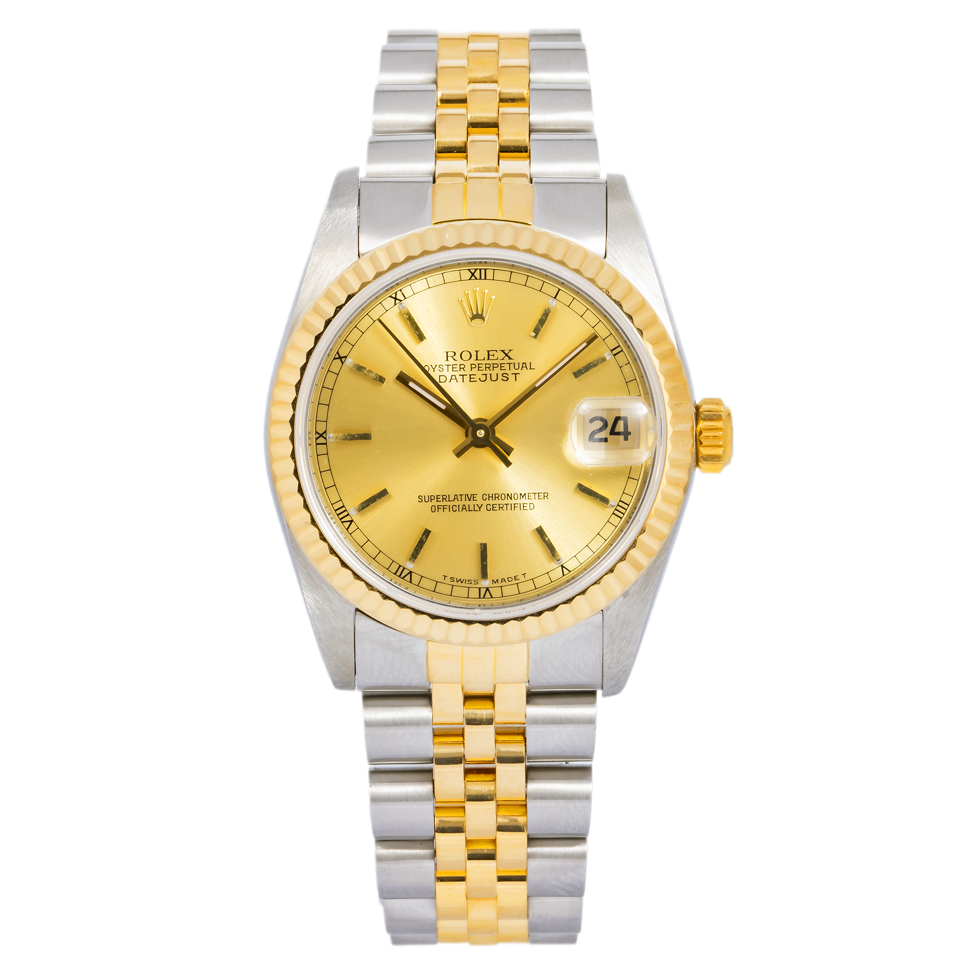 Rolex Datejust 31MM 68273 Champagne Dial Yellow Gold Fluted Bezel Two Tone Jubilee Bracelet