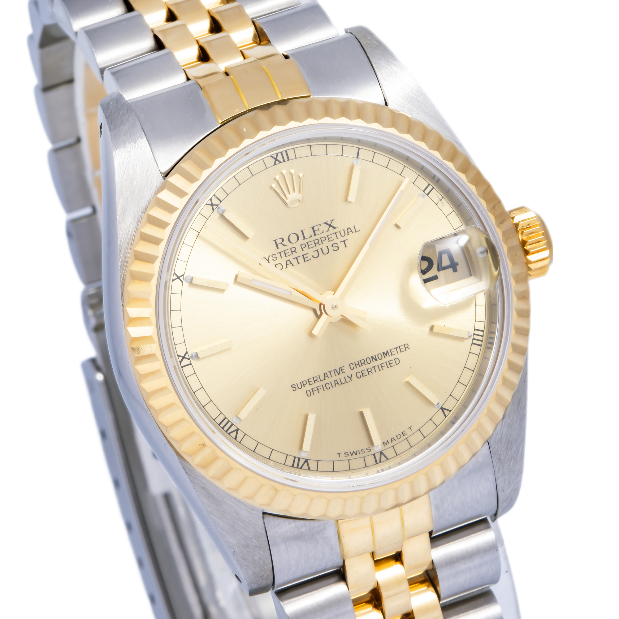 Rolex Datejust 31MM 6824 Champagne Dial Fluted Bezel Two Tone Yellow Gold Jubilee Bracelet