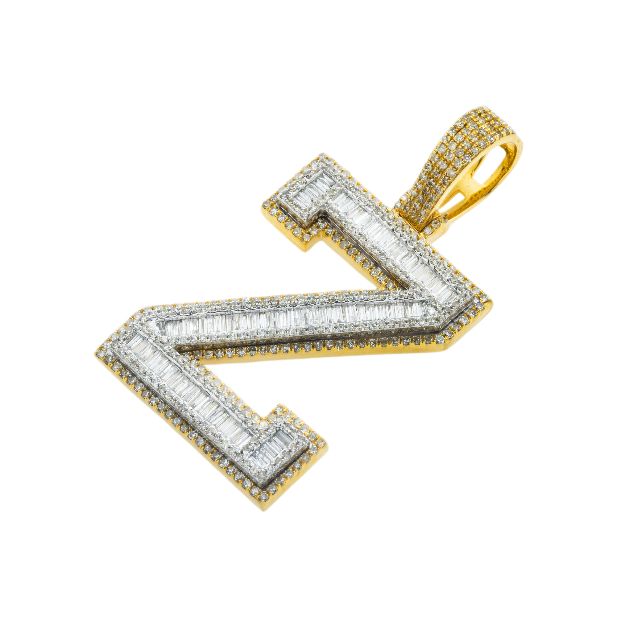 10K GOLD BAGUETTE AND ROUND DIAMOND INITIAL Z PENDANT 2.25 CT