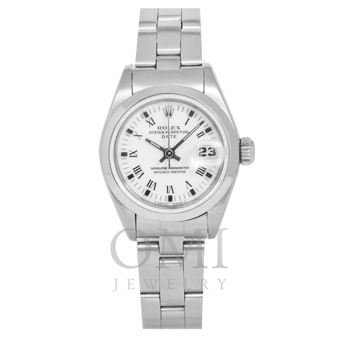 ROLEX OYSTER PERPETUAL LADY DATE 69160 26MM WHITE ROMAN NUMERAL DIAL WITH STAINLESS STEEL OYSTER BRACELET