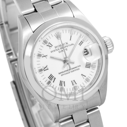 ROLEX OYSTER PERPETUAL LADY DATE 69160 26MM WHITE ROMAN NUMERAL DIAL WITH STAINLESS STEEL OYSTER BRACELET