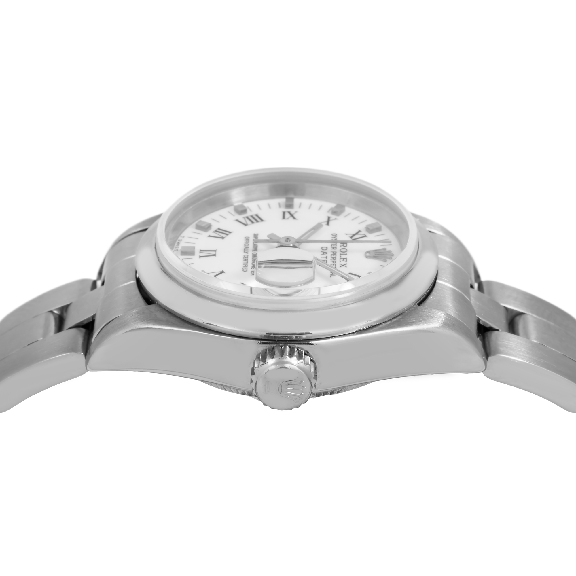 Rolex Date 26MM 69160 White Roman Dial Smooth Bezel Stainless Steel Oyster Bracelet