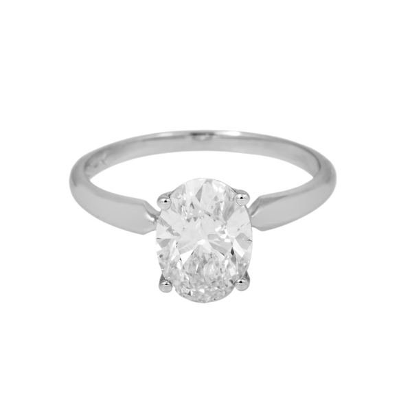 14K GOLD SOLITAIRE OVAL LAB DIAMOND ENGAGEMENT RING 2.01 CT