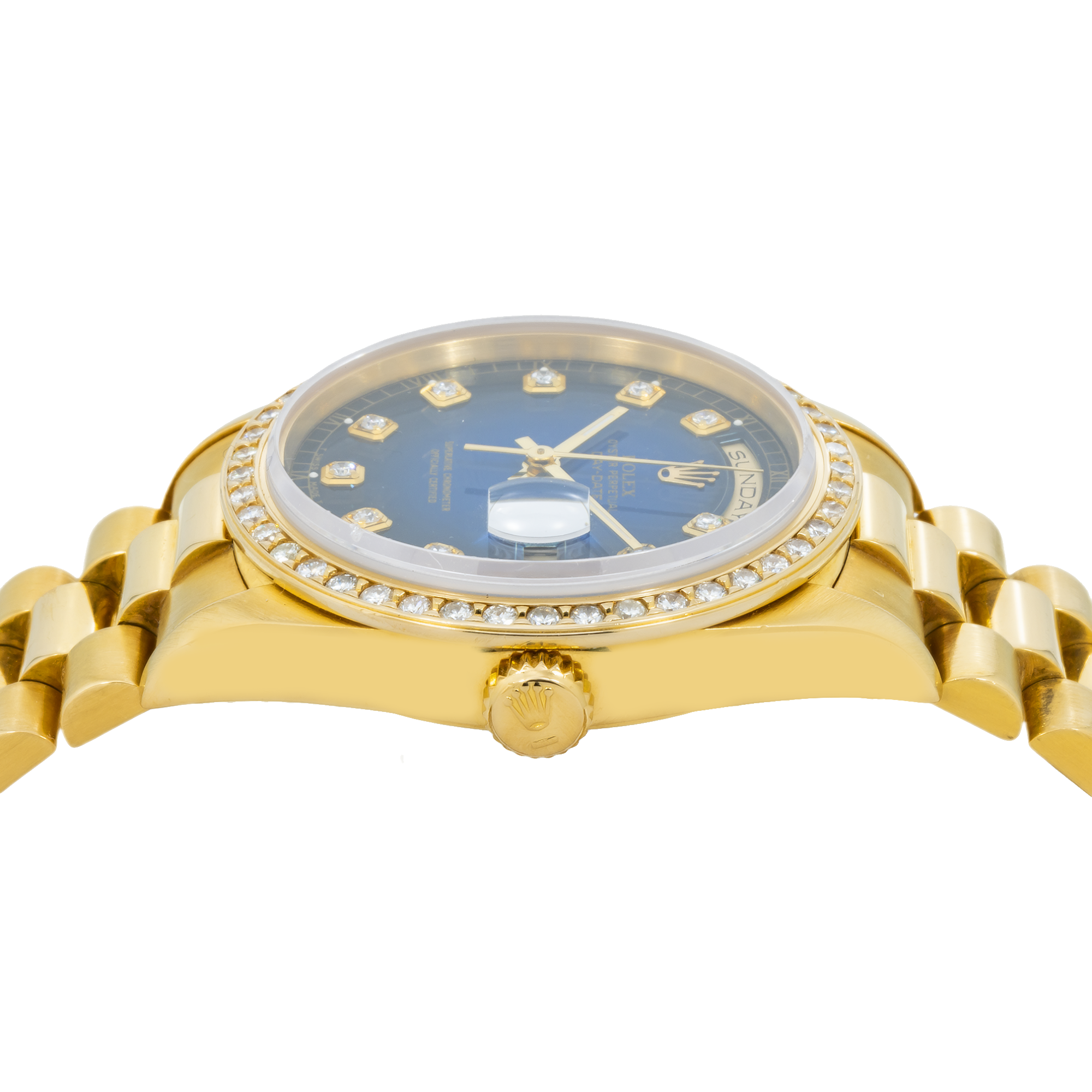 Rolex Day-Date 36MM 18238 Blue Diamond Dial Diamond Bezel 18K Yellow Gold President Bracelet