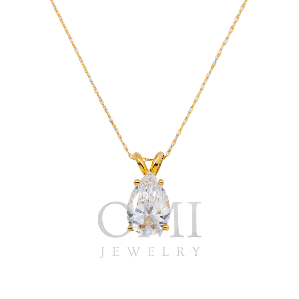 14K GOLD PEAR SOLITAIRE LAB DIAMOND NECKLACE 2.01 CT