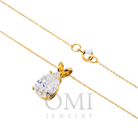14K GOLD PEAR SOLITAIRE LAB DIAMOND NECKLACE 2.01 CT