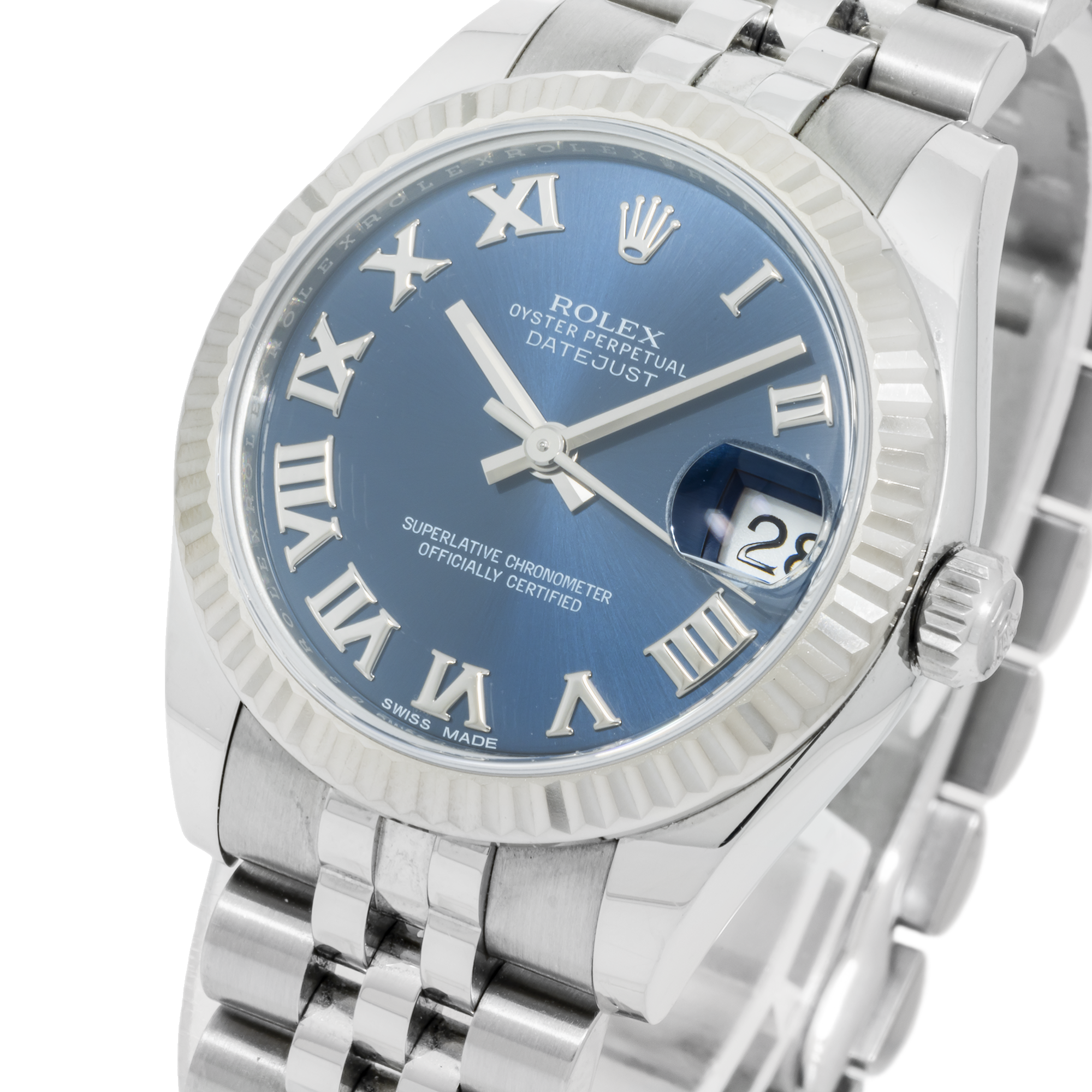 Rolex Datejust 31MM 178274 Blue Roman Dial Fluted Bezel Stainless Steel Jubilee Bracelet