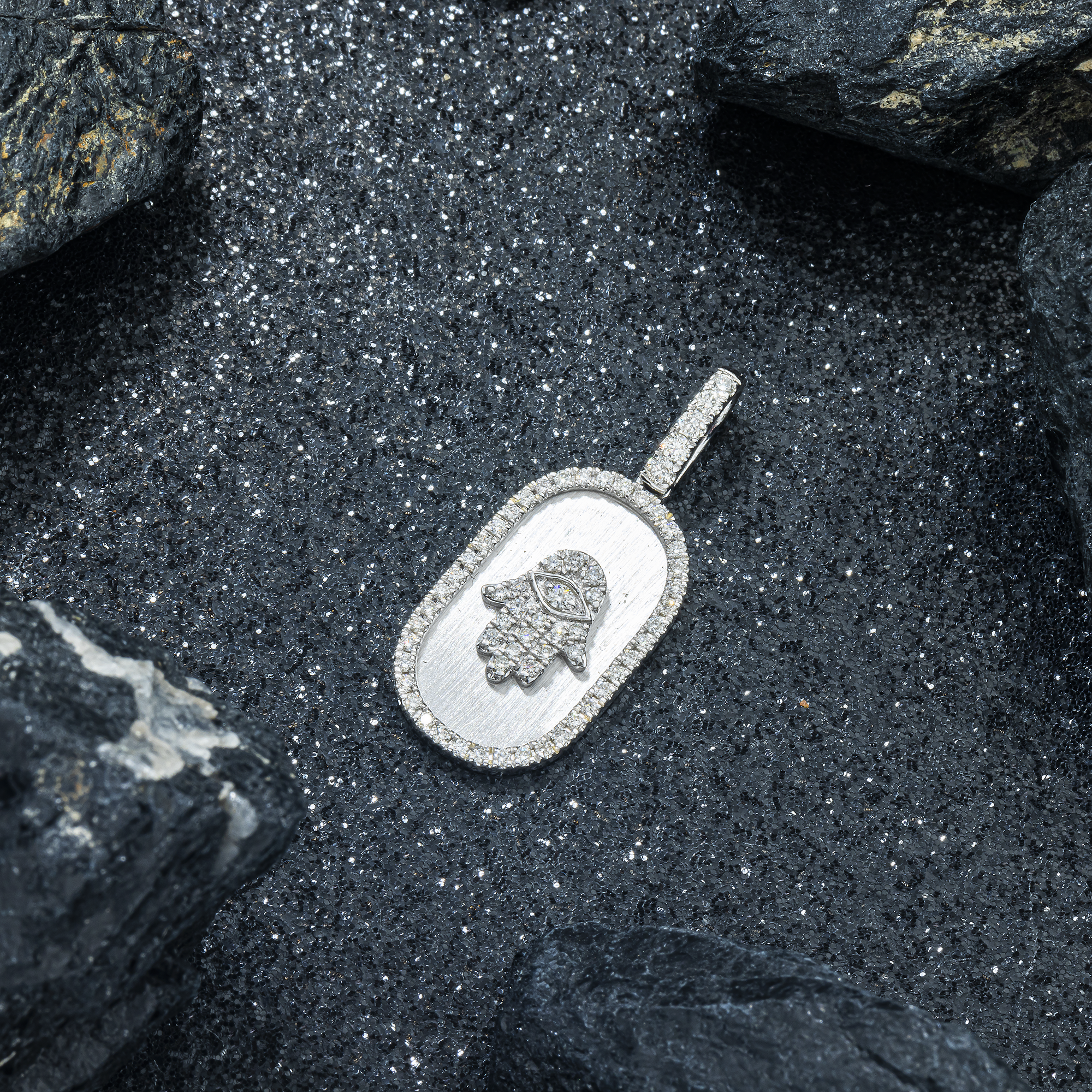 14K GOLD ROUND DIAMOND CLUSTER HAMSA PENDANT 0.40 CT