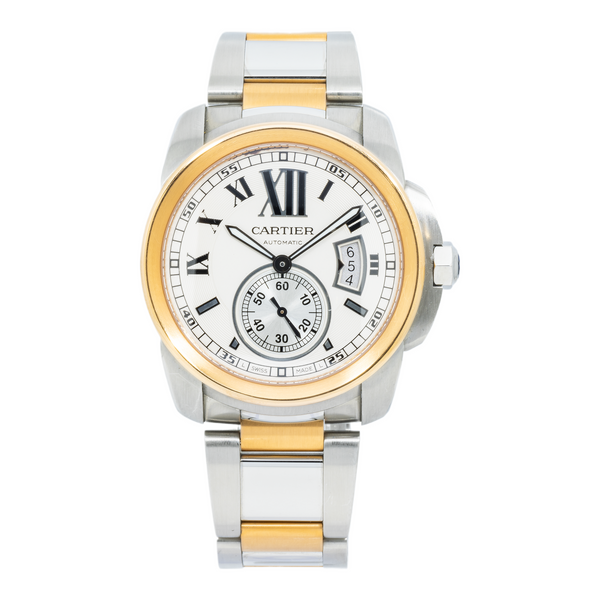 Cartier K18 ホワイトゴールド バックル 9mm Cartier Calibre 42MM W7100036 White Roman Dial Rose Gold Bezel Two