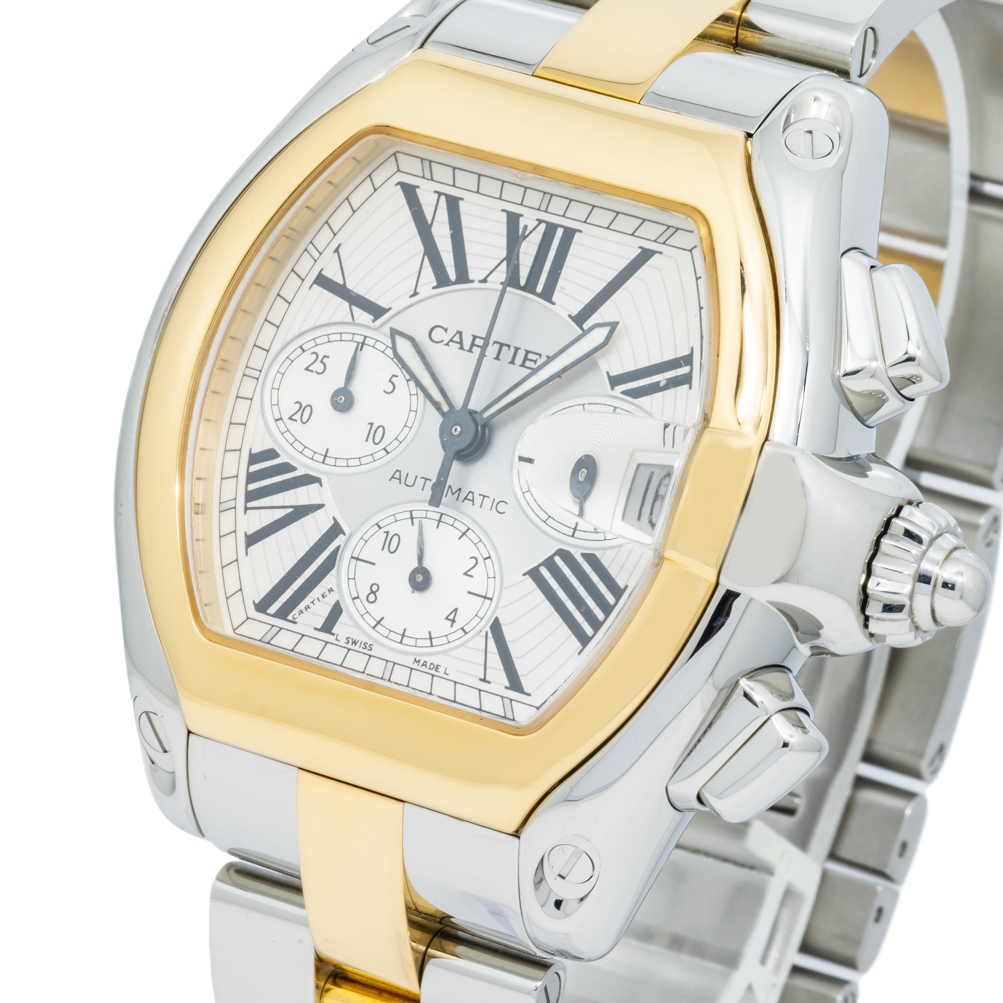 Cartier Roadster XL 43MM W62027Z1 Silver Roman Dial Yellow Gold Cartier Roadster XL 43MM W62027Z1 Silver Roman Dial Yellow Gold
