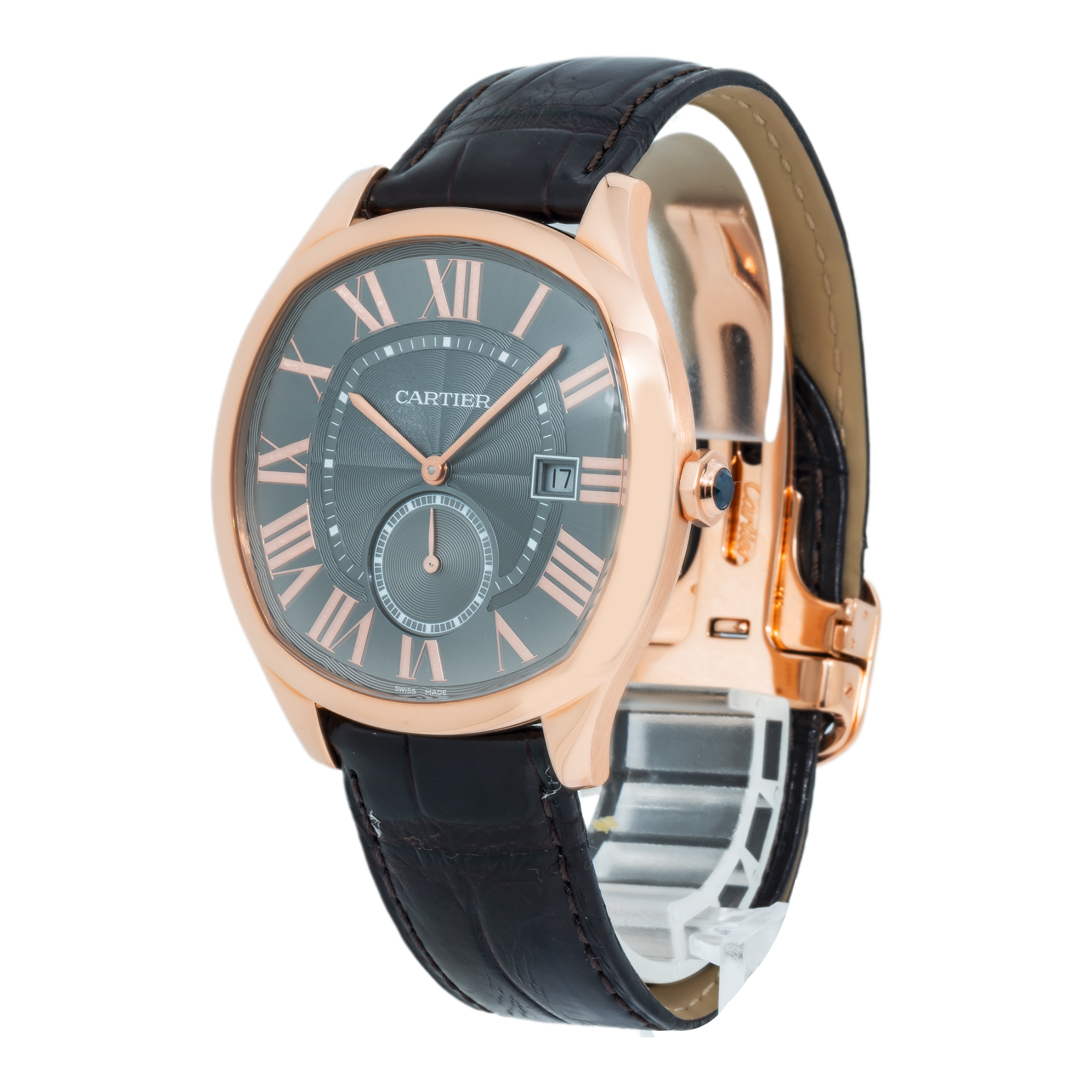 Cartier Drive 40MM WGNM0004 Gray Roman Dial Rose Gold Bezel Black Leather Strap