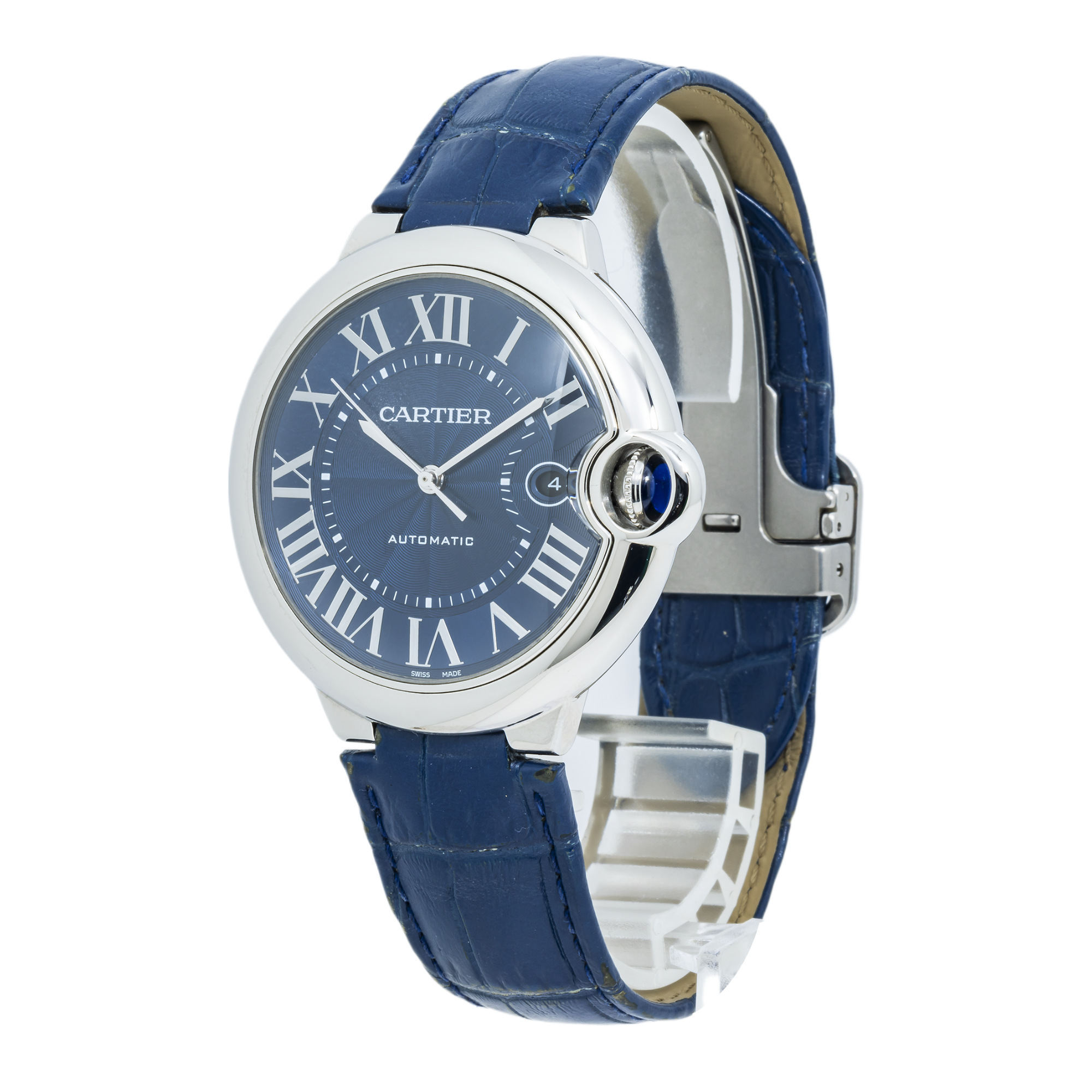 Cartier Ballon Bleu 42MM WSBB0027 Blue Roman Dial Blue Leather Strap