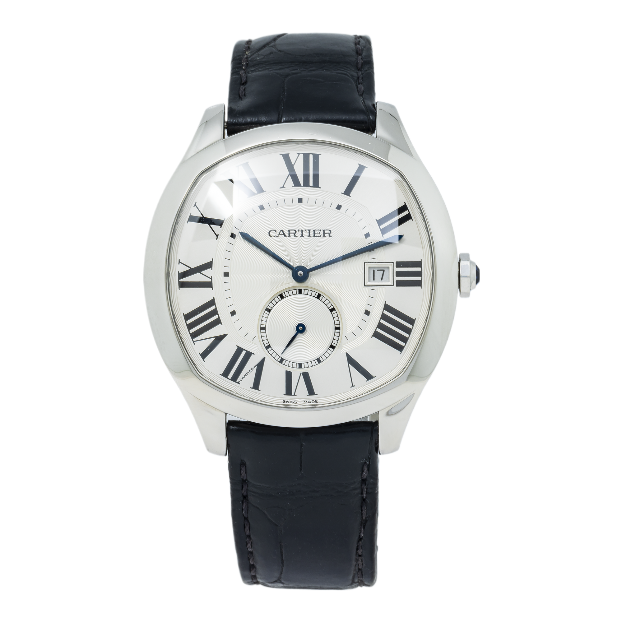 Cartier Drive 41MM WSNM0004 Silver Roman Dial Black Leather Strap