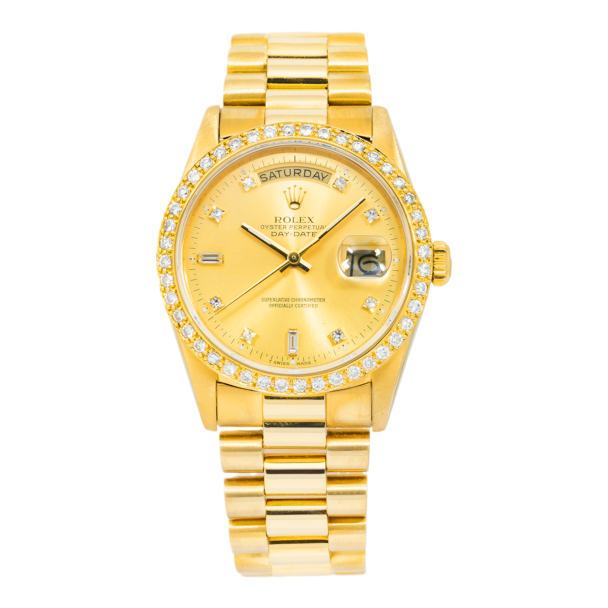 Rolex Day-Date 36MM 18238 Champagne Diamond Dial Diamond Bezel 18K Yellow Gold President Bracelet
