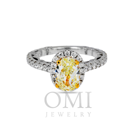 18K GOLD OVAL YELLOW LAB DIAMOND CLUSTER HALO ENGAGEMENT RING 2.99 CTW