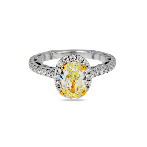 18K GOLD OVAL YELLOW LAB DIAMOND CLUSTER HALO ENGAGEMENT RING 2.99 CTW