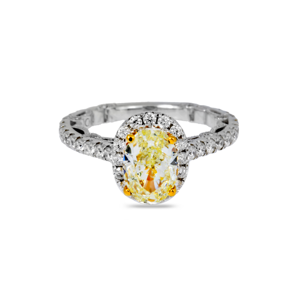 18K GOLD OVAL YELLOW LAB DIAMOND CLUSTER HALO ENGAGEMENT RING 2.99 CTW