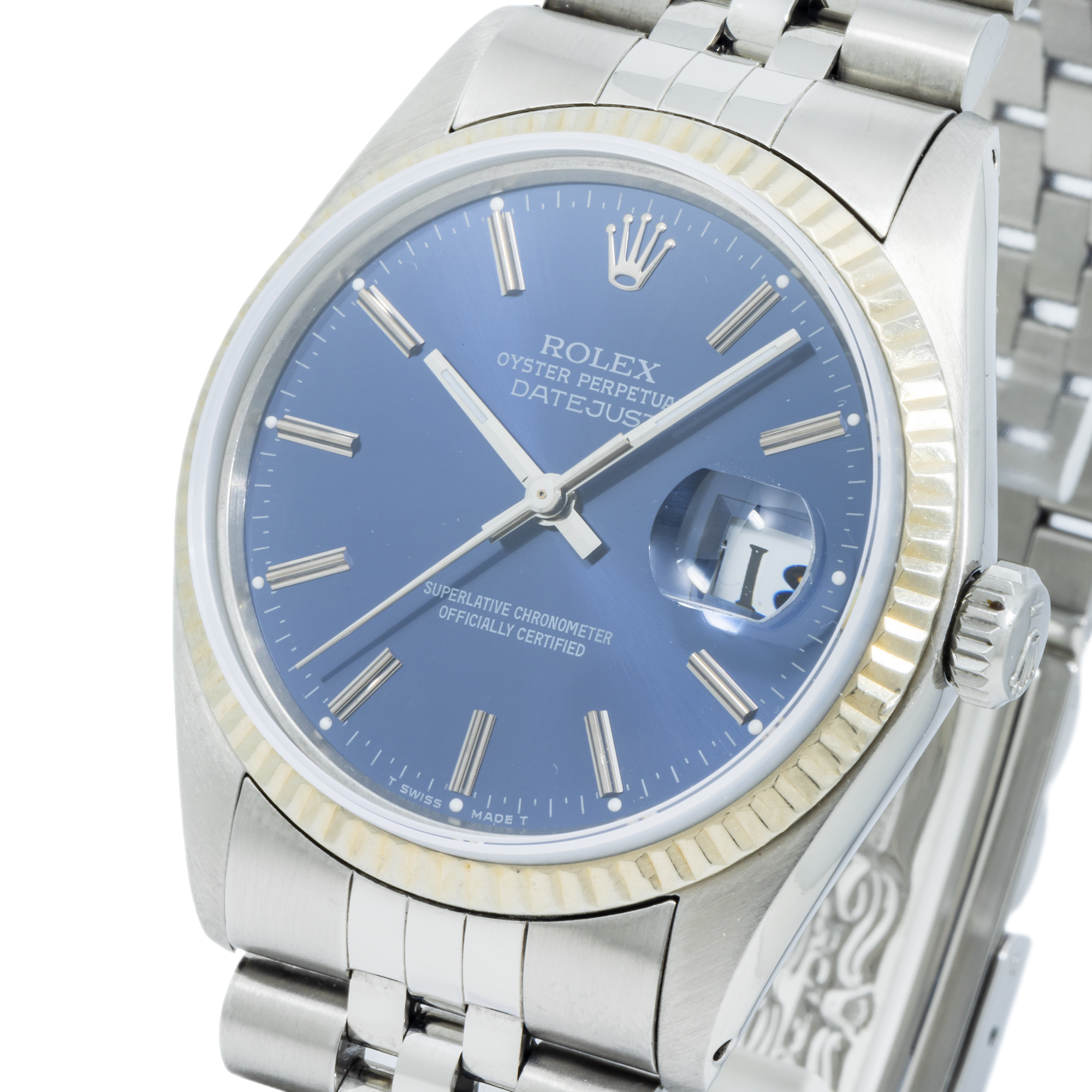 Rolex Datejust 36MM 16014 Blue Dial Fluted Bezel Stainless Steel Jubilee Bracelet