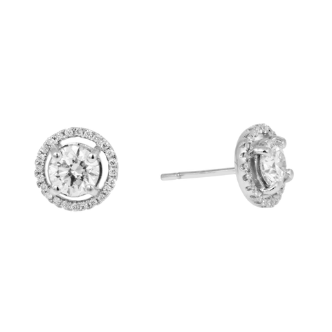 18K GOLD HALO LAB DIAMOND STUD EARRINGS 1.62 CTW