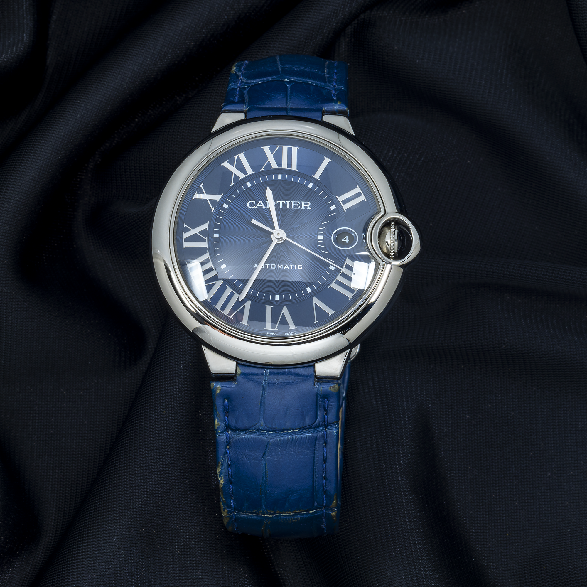 Cartier Ballon Bleu de Cartier WSBB0027 42MM Blue Guilloché Dial With Blue Alligator Strap